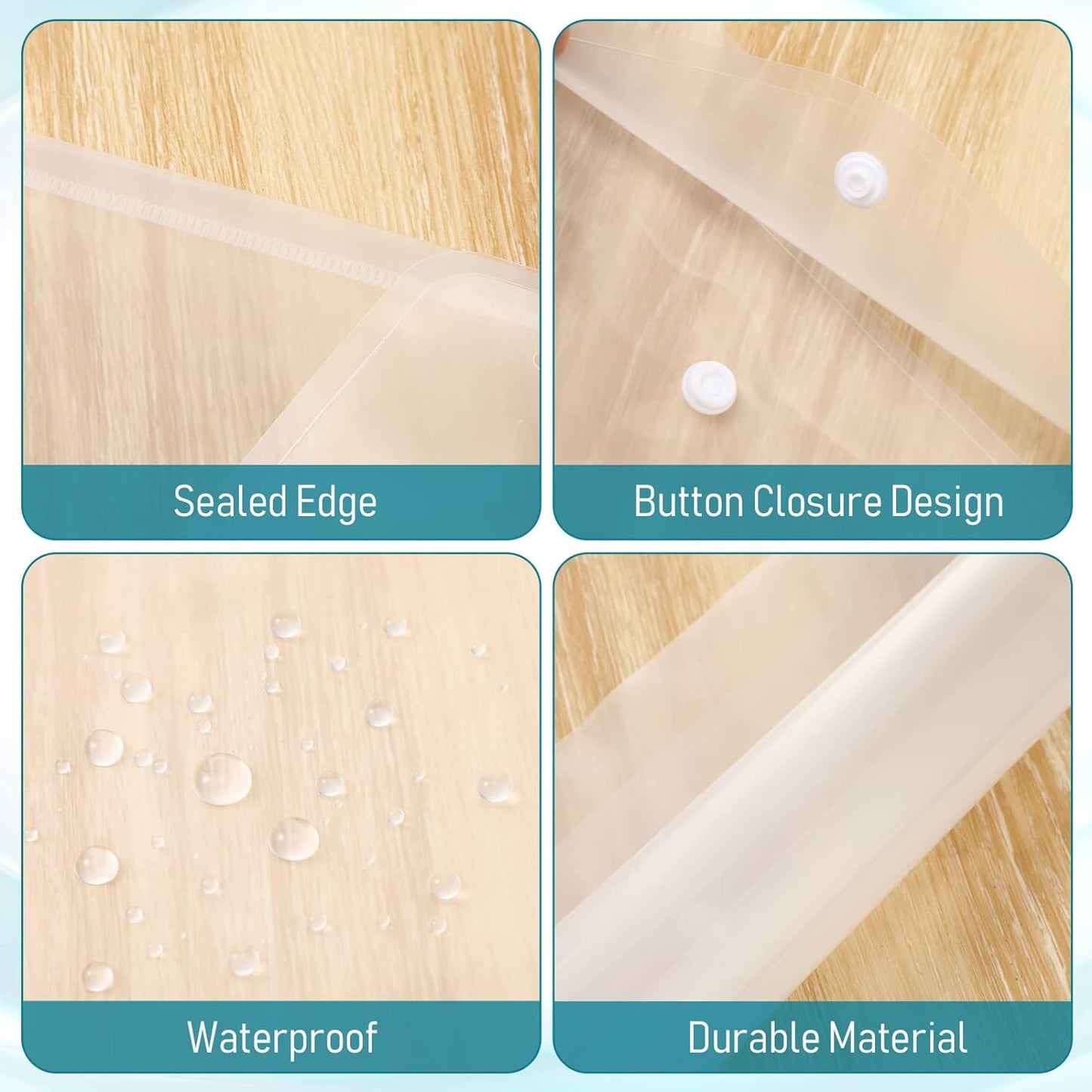 Zhehao 100 Pcs Clear Envelopes with Snap Button Closure A4 Letter Size Plastic Envelope Folder Poly Document File Folders for home Office(Clear,Simple Style)