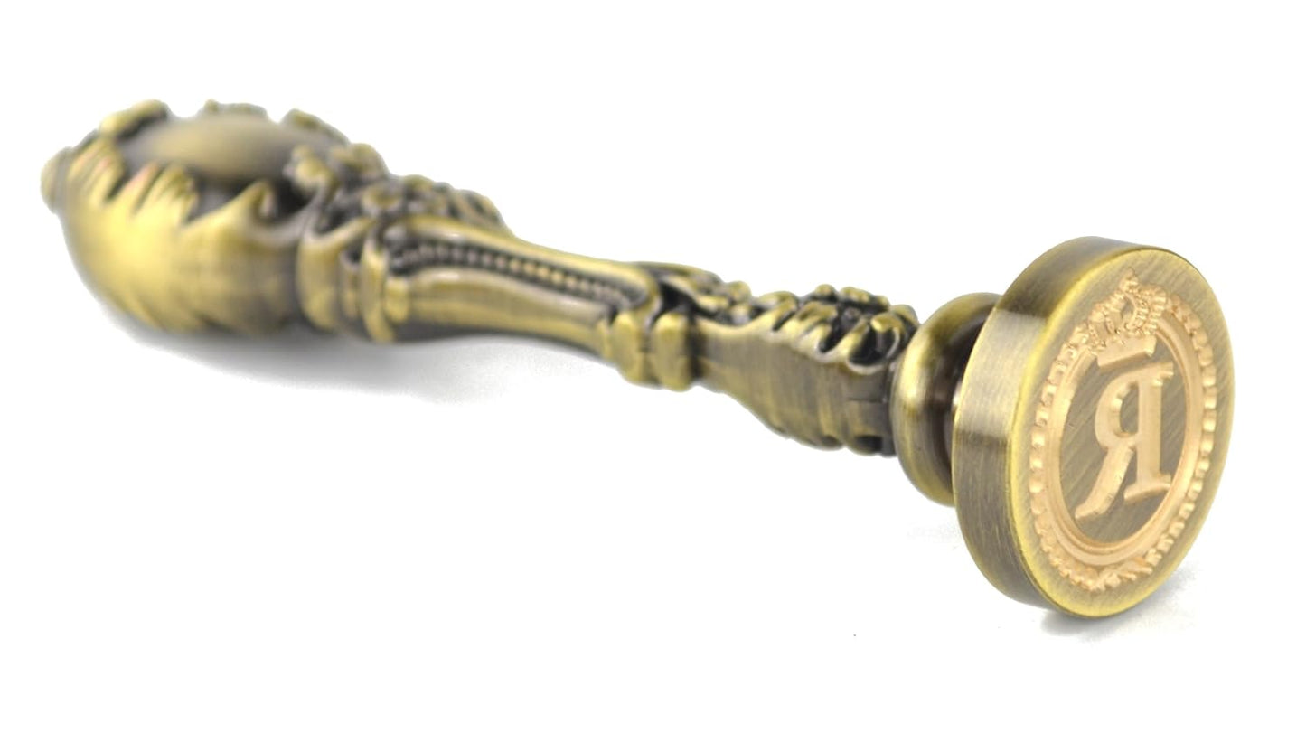 Samyo Creative Romantic Stamp Maker Classic Old-Fashioned Style Brass Color Wax Seal Sealing Stamp Vintage Antique Alphabet Initial Letter Set - (Letter R)