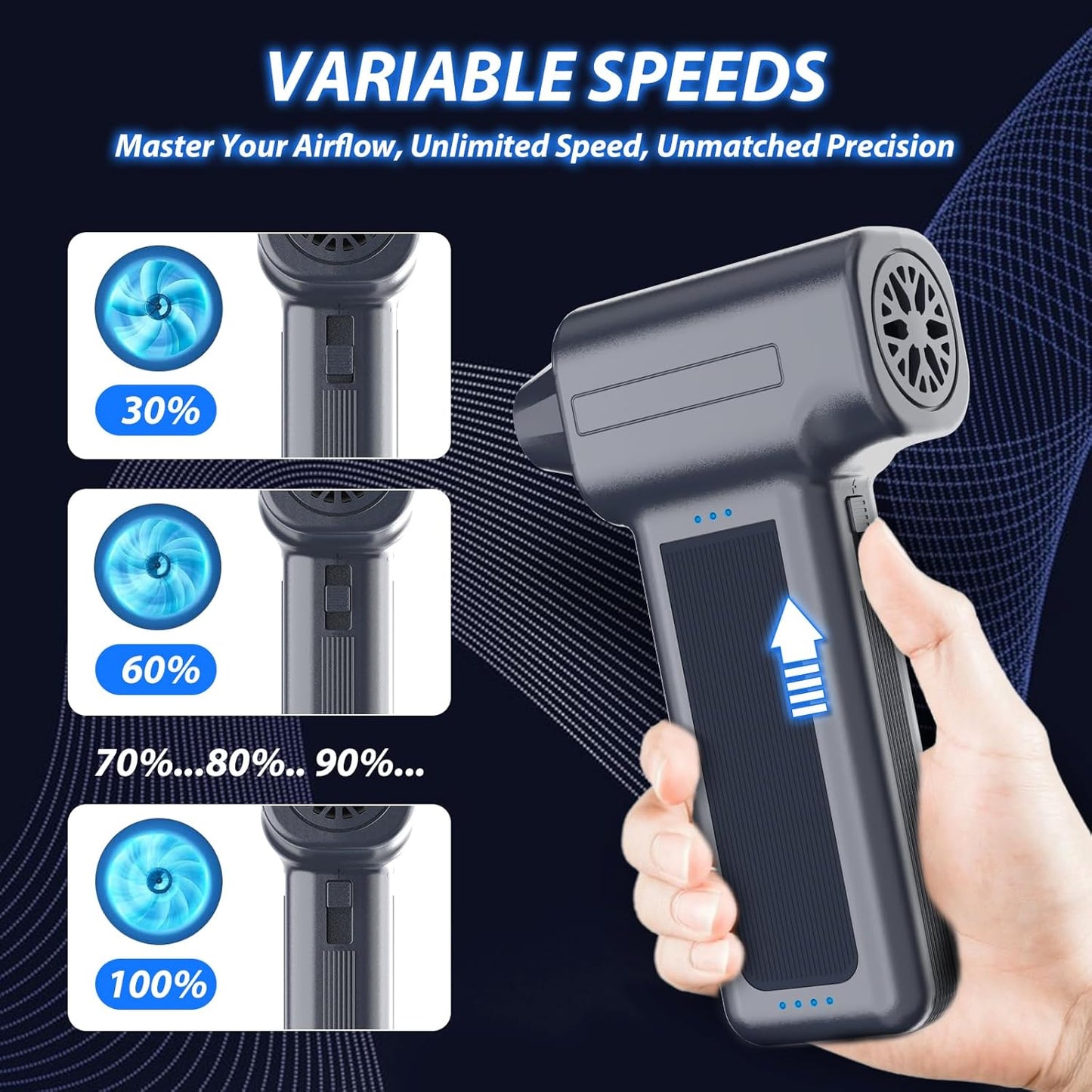 Compressed Air Duster, 300000RPM Super Power Electric Air Duster, Cordless Mini Dust Blower Stepless Wind Speed Adjustable Canned Air for Computer, Keyboard, Outdoor, House and Car