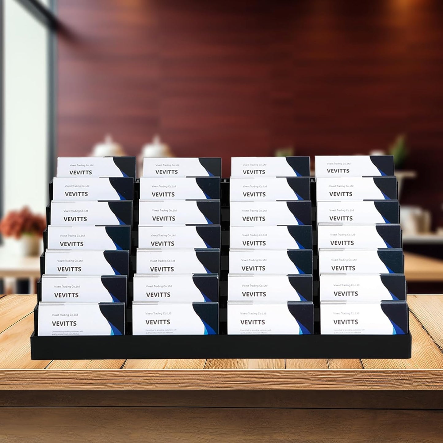 Acrylic Business Card Holder for Desk Multiple Business Card Holders 28 Slot 7 Tier Large Business Card Organizer Business Card Display Rack Black Plastic Business Card Stand for Home Office