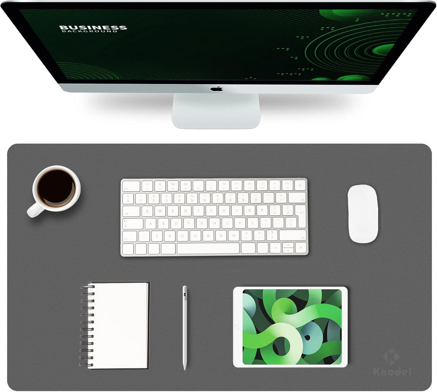 K KNODEL Small Office Leather Desk Mat, Mouse and Keyboard Pad, Computer and Laptop Mat, Desktop Protector and Cover, Writing Pad and Blotter (23.6"x13.8", Dark Gray)