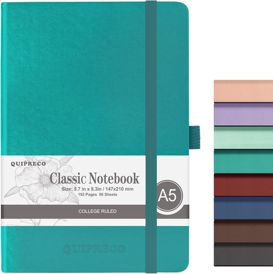 Hardcover Lined Bullet Dotted Journal Notebook, A5 140 192 Pages 100 120Gsm Paper College ruled for School,Work,Travel,and Daily Planning，5.7''*8.3'' (1, Turquoise, A5 Lined)