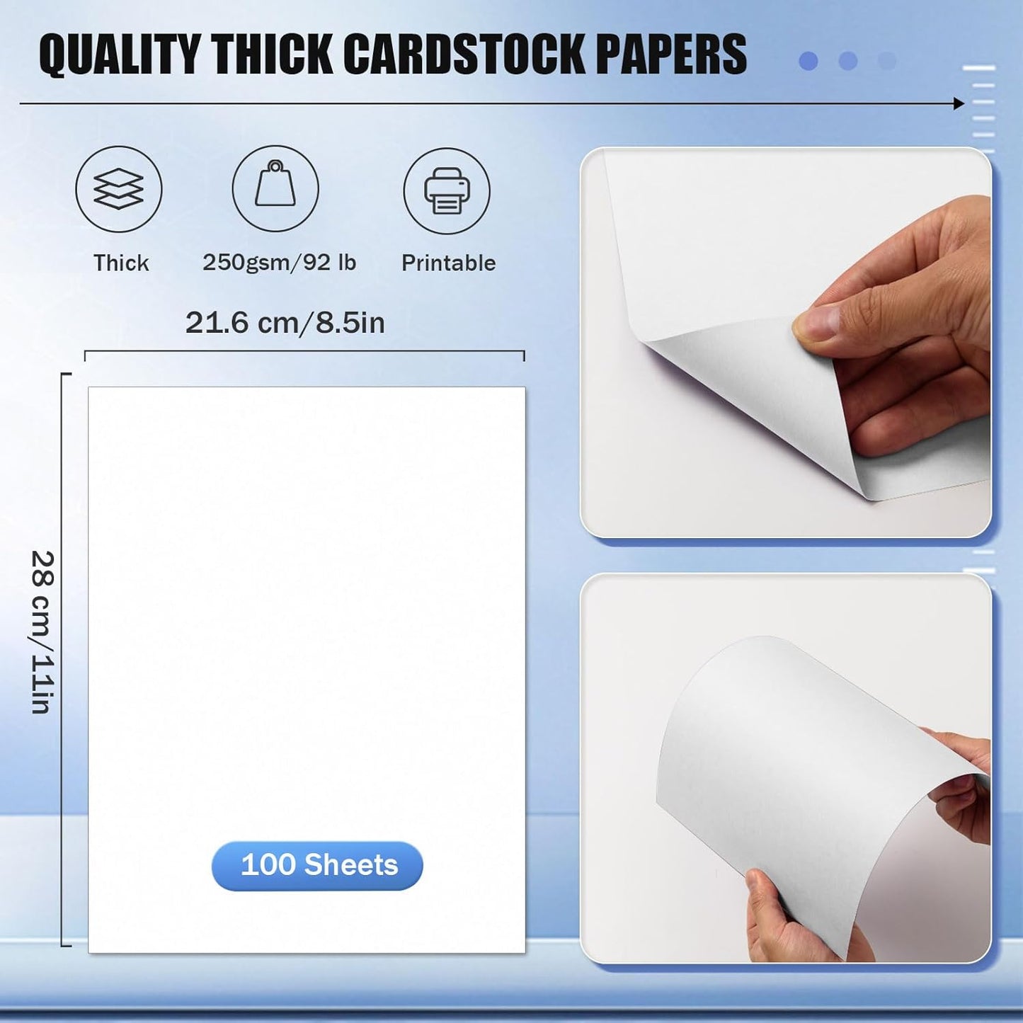 MixTeach 100 Sheets White Cardstock 8.5 x 11 Inch Thick Cardstock Paper, 250gsm/92lb Double Sided White Card Stock Printer Paper for Cards Making, Crafts, Scrapbook, Invitations, Drawing, Printing