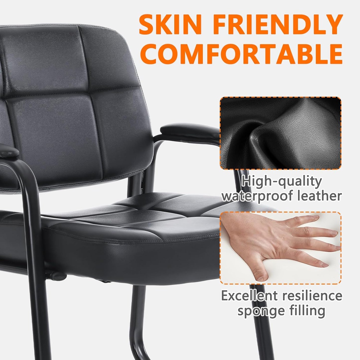 CLATINA Big & Tall Waiting Room Guest Chair with Bonded Leather Padded Arm Rest and Sled Base for Office Reception Lobby and Conference Desk, Black(8 Pack)