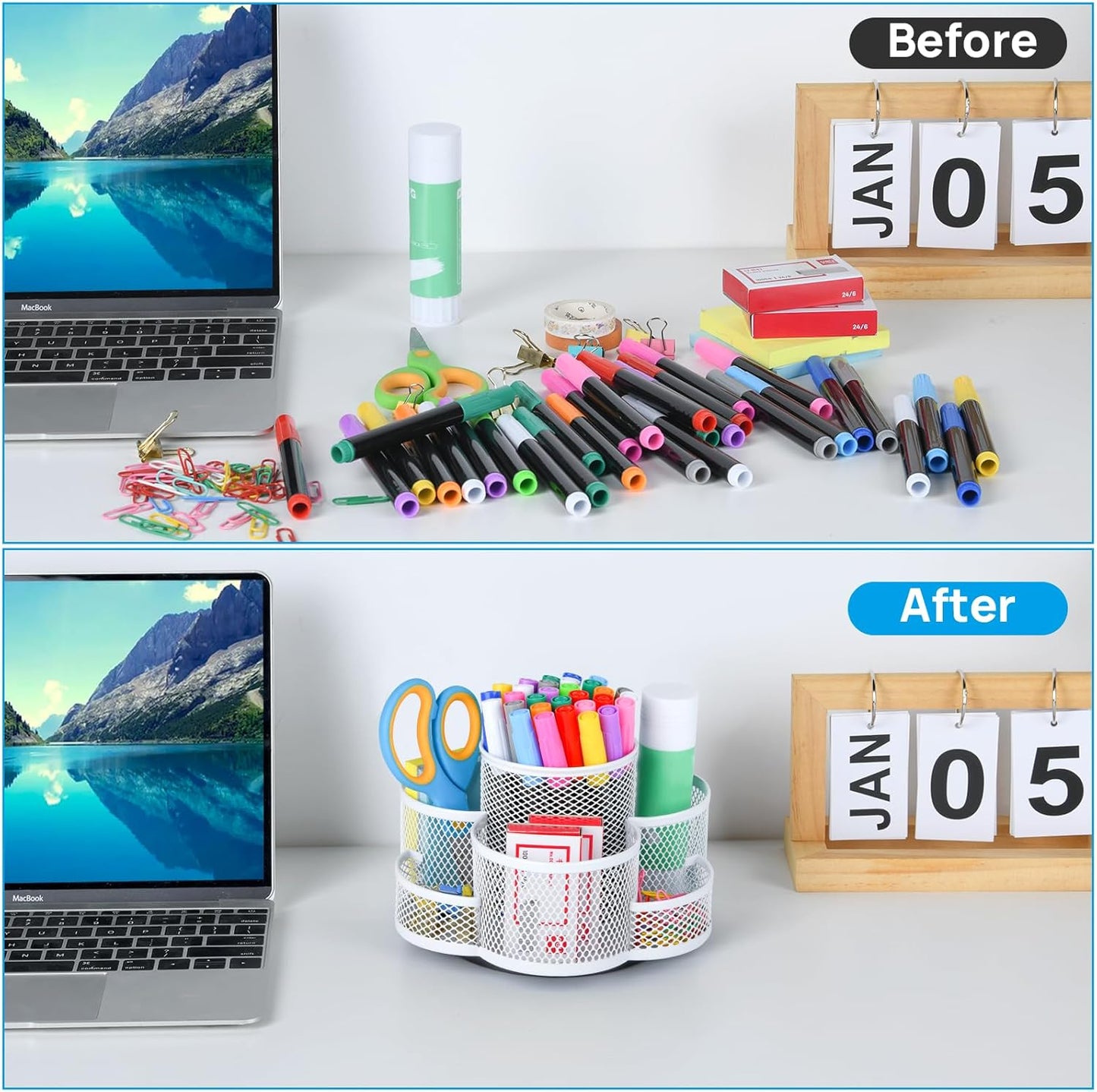 Pen Holder for Desk, Rotating Pencil Holder, Cup Holder for Desk Office, Pen Organizer (Pure White)