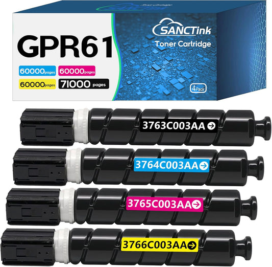 GPR61 GPR-61 Toner Cartridge Compatible for Canon 3763C003AA 3764C003AA 3765C003AA 3766C003AA for Canon Imagerunner Advance dx C5840i C5860i C5870i Laser Printer (BK/C/M/Y,4-Pack)