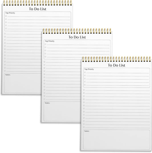 Better Office Products To Do List Notepad, 8.5" x 11", Planning Note Pad, 50 Sheets, Double Wire Spiral, Daily Agenda Productivity Checklist Organizer,(3 Pack)
