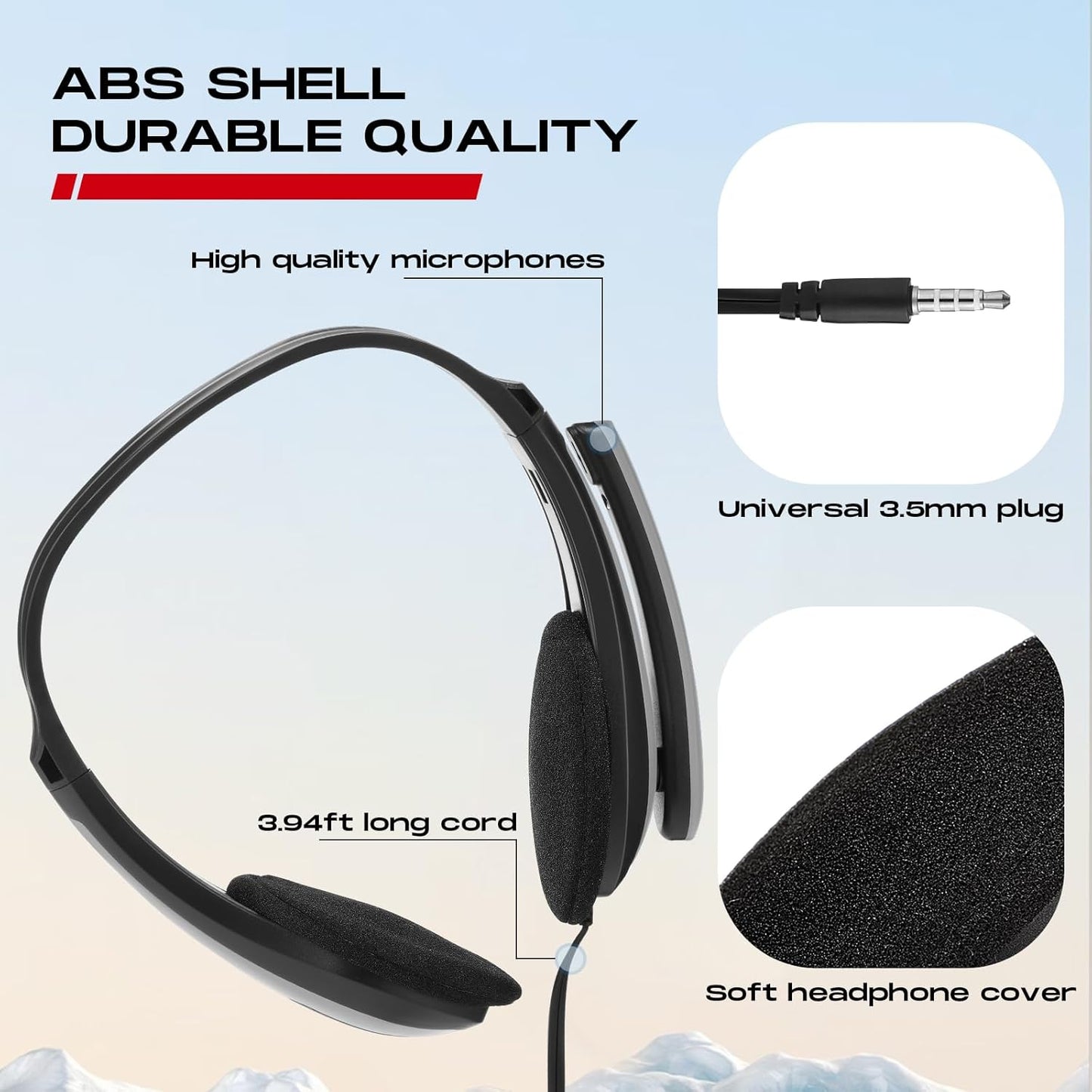 Yunsailing 20 Pack Bulk Classroom Headphones with Microphone Students Wired School Class Set Headphones for School Library Computer Office Adults 3.5 Jack Universal Plug(Grey)