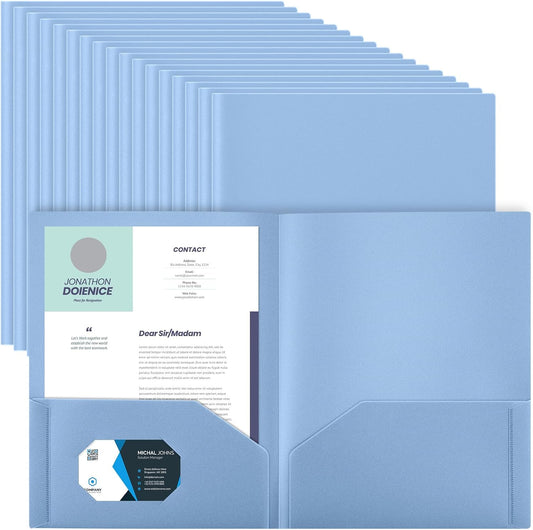Gueevin 50 Pcs Plastic Folders with Pockets, Back to School Two Pocket Folder Fit Letter Size, Heavy Duty School Business Card Holder for Home Office, 11. 61 x 9. 45 Inches (Haze Blue)