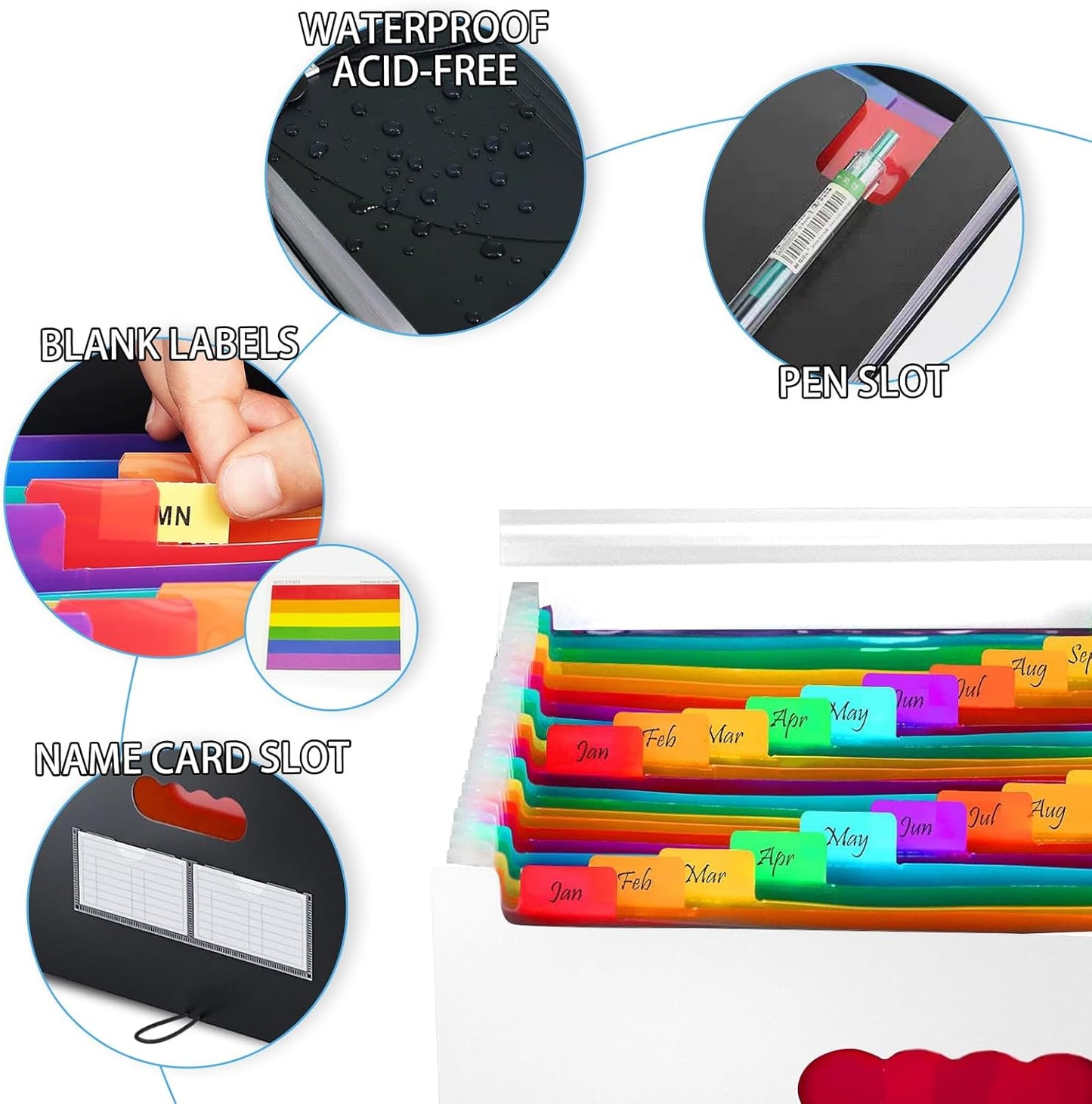 25 Pockets Plastic Expanding File Folders with Tabs, White Accordion File Organizer, Portable Expandable Filing Box, Desktop Folder for School Office Letter A4 Paper Document Receipt Storage