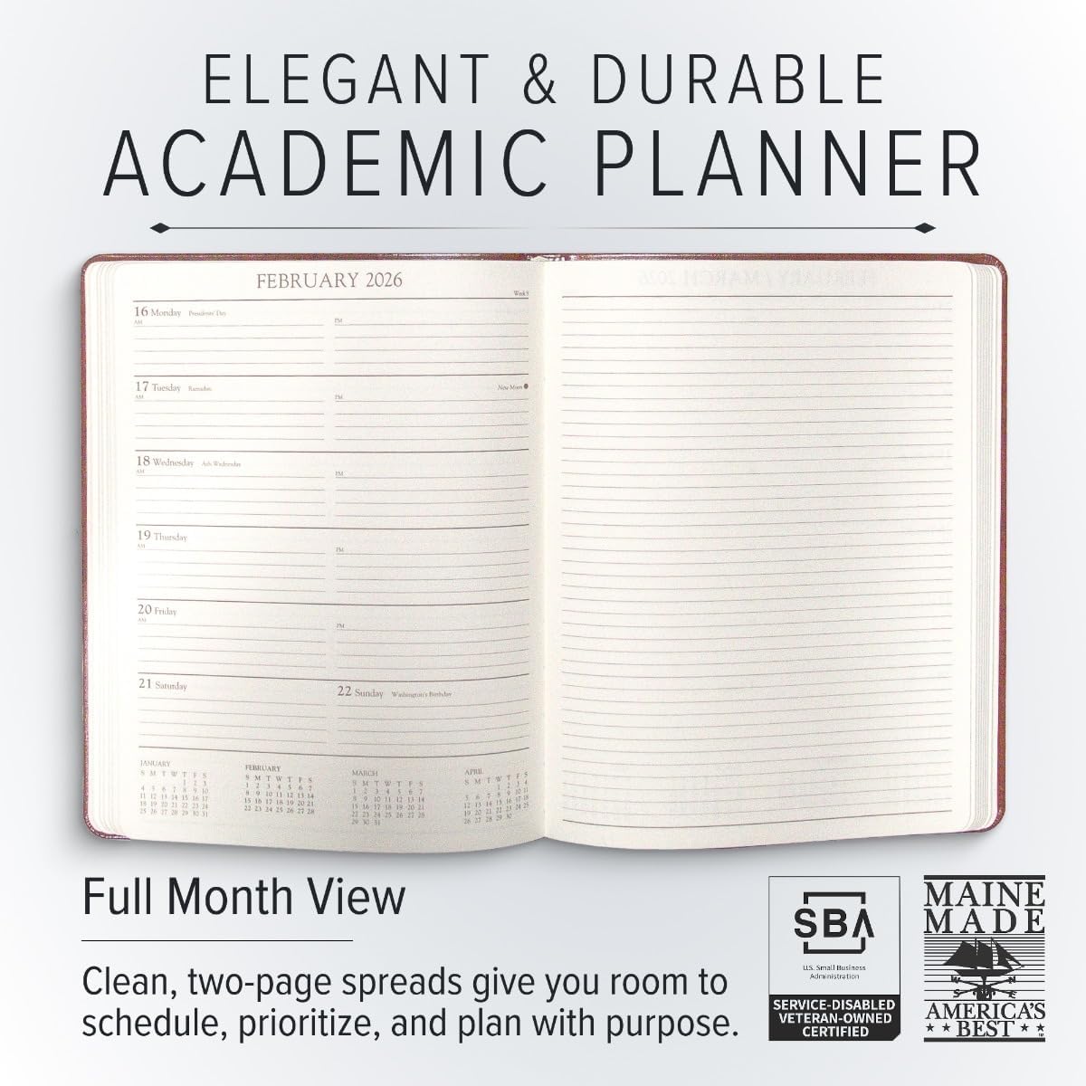 Gallery Leather Academic Planner 2025-2026, Teacher and Student Weekly Monthly Planner, Elegantly Bound Calendar with Gold-Gilded Page Edges, 18 Months - Acadia Pool - 9x7"