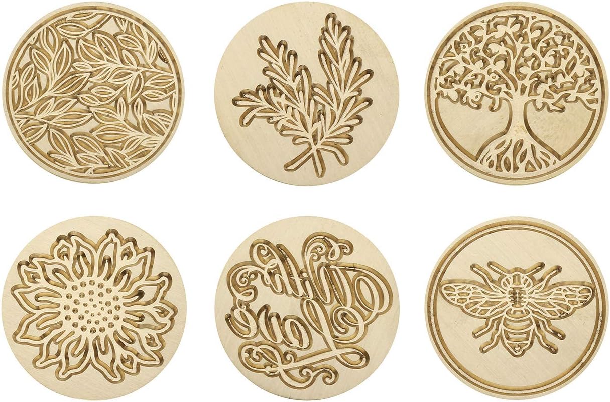 Yoption 6 Pcs Botanical Wax Seal Stamp Set, Vintage Flower Sealing Wax Stamps Kit, Wooden Handle with Brass Head for Wedding Christmas Invitation Gift Cards