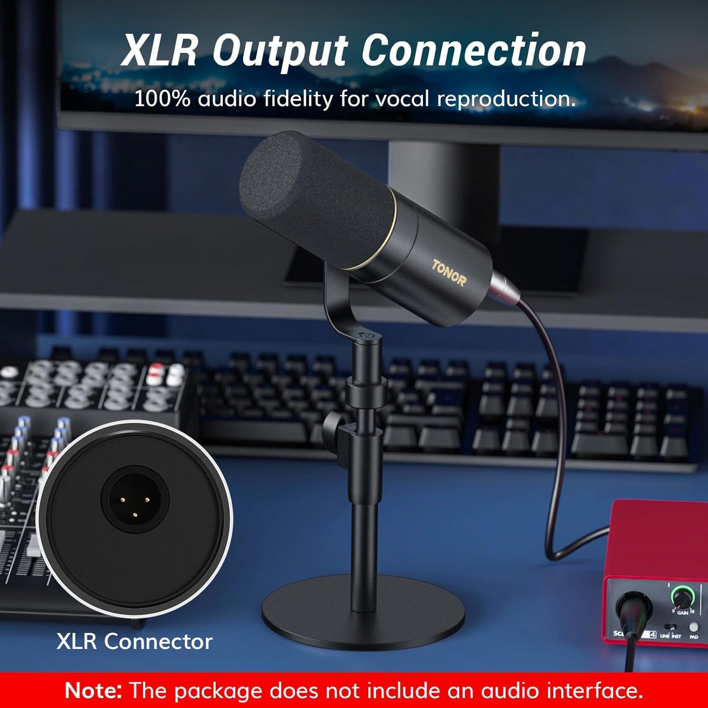 TONOR Dynamic Microphone, XLR Microphone for Podcast, Recording, Streaming, Gaming, Content Creating, XLR Cardioid Computer Mic, Audio Interface Needed, Mic with Desktop Stand, TD520X