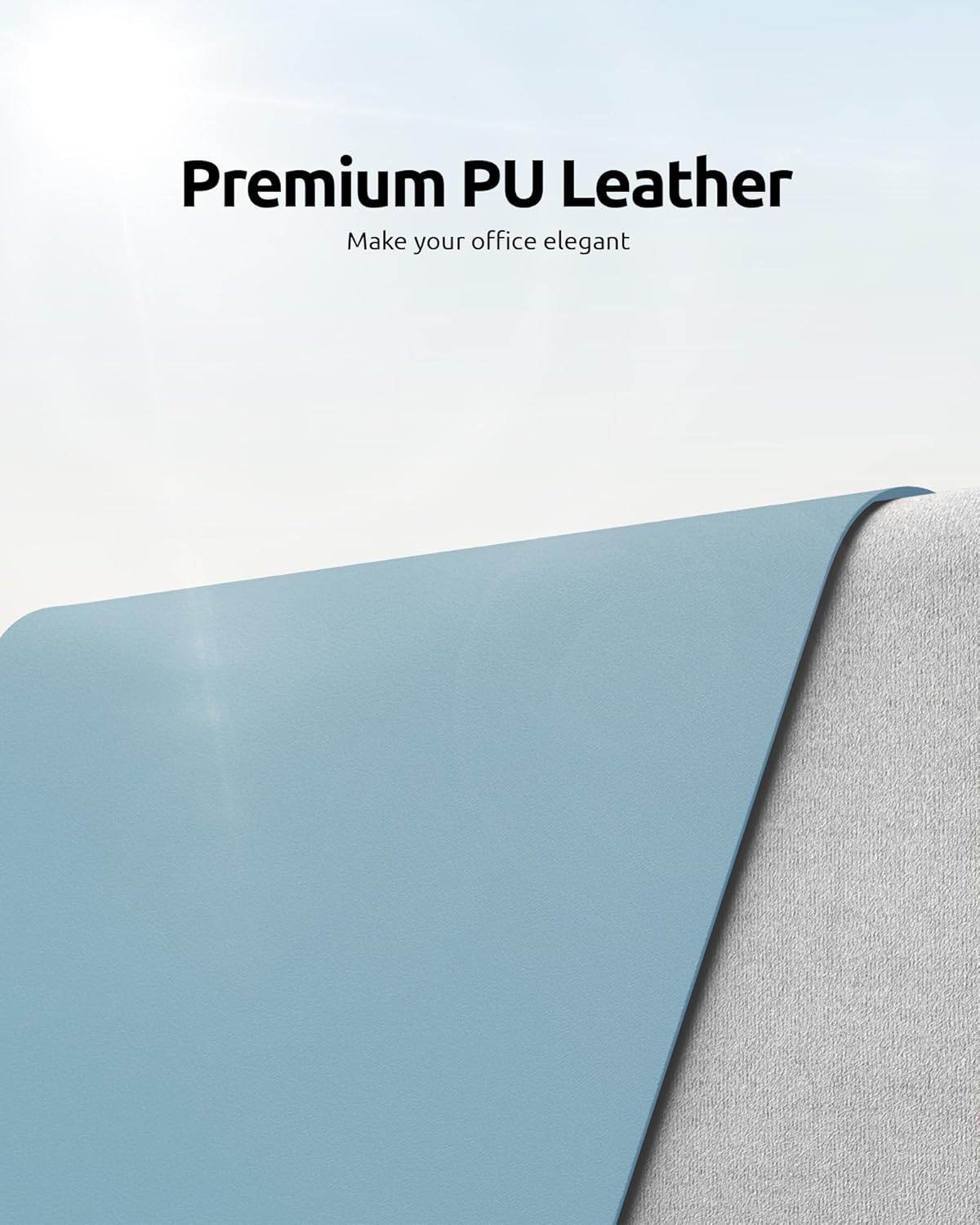 YSAGi Leather Desk Protector, Office Mat, Large Mouse Mat, Non-Slip PU Leather Blotter, Laptop Desk Pad, Waterproof Writing Pad for Office and Home (Ice Blue, 23.6" x 13.8")