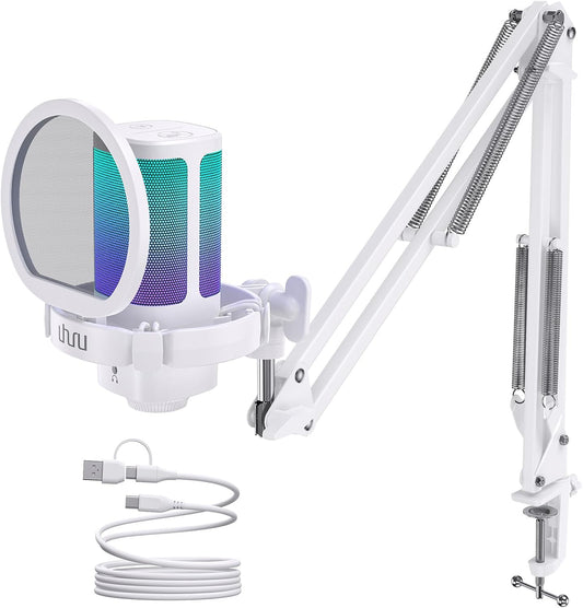 UHURU Gaming USB Microphone for PC: Streaming Computer Mic with Noise Cancellation - Condenser Mic with Controllable RGB for Gaming Streaming