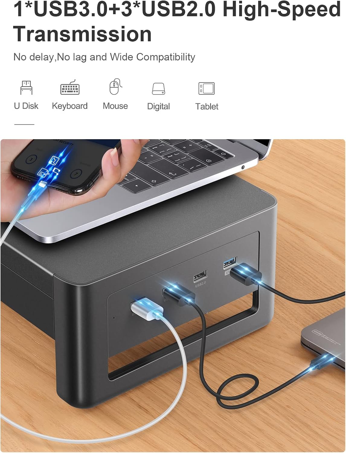 meatanty Dual Monitor Stand Riser with 2 Storage Drawers and 4 USB Ports, Metal Stand for 2 Monitors Supports Data Transfer and Charging, Desk Organizer for PC, iMac (38.7 inches)