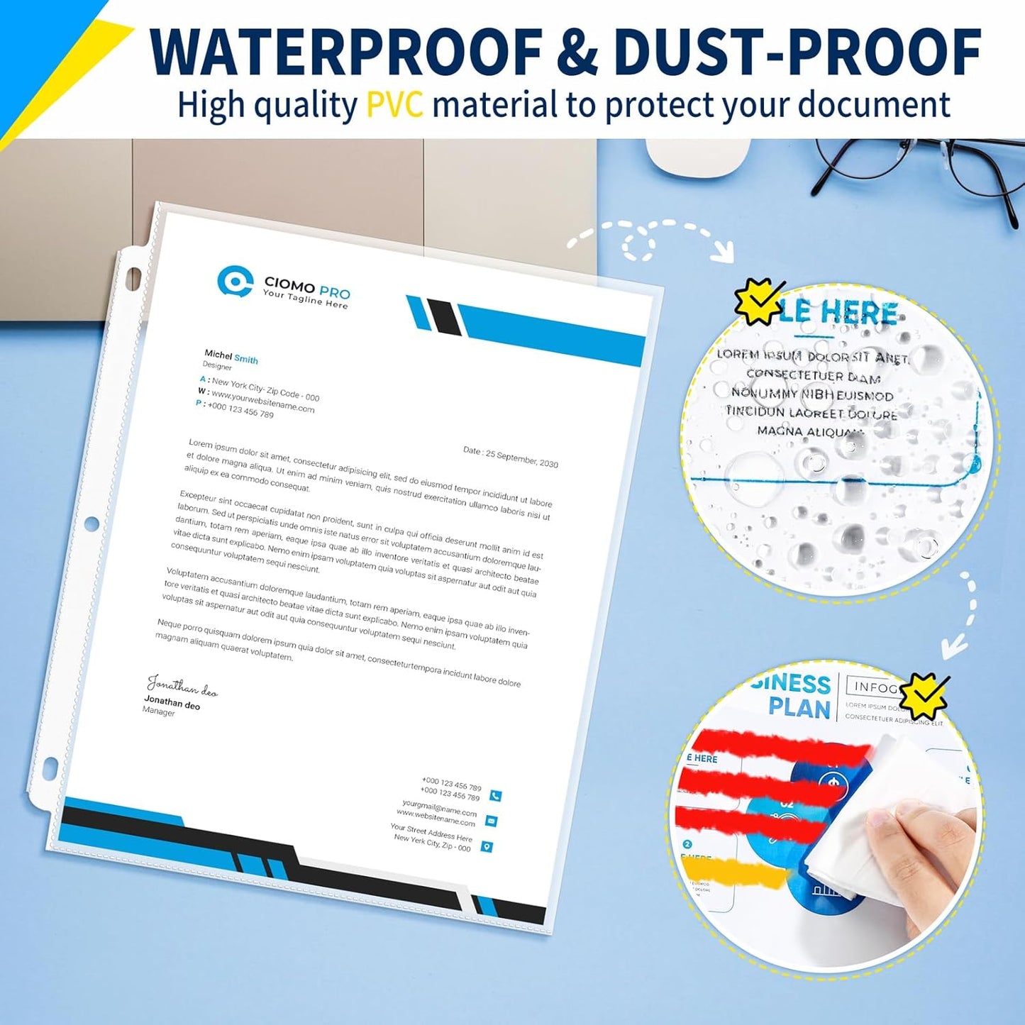 SUNEE Sheet Protectors 500 Packs for 3 Ring Binder, PVC-Free Clear Page Protectors 8.5x11 Inches Plastic Sleeves for Paper, Documents, Photos, Top Loading Binder Sleeves Letter Size