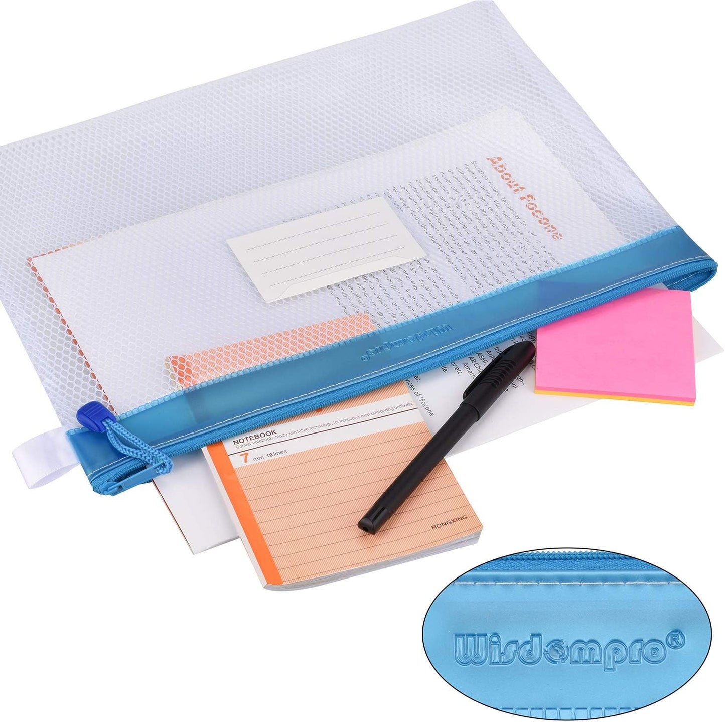 Zipper Pouch, Wisdompro 4 Packs Durable Letter Size Waterproof Mesh File Bag, Document Organizer - Pink/Blue