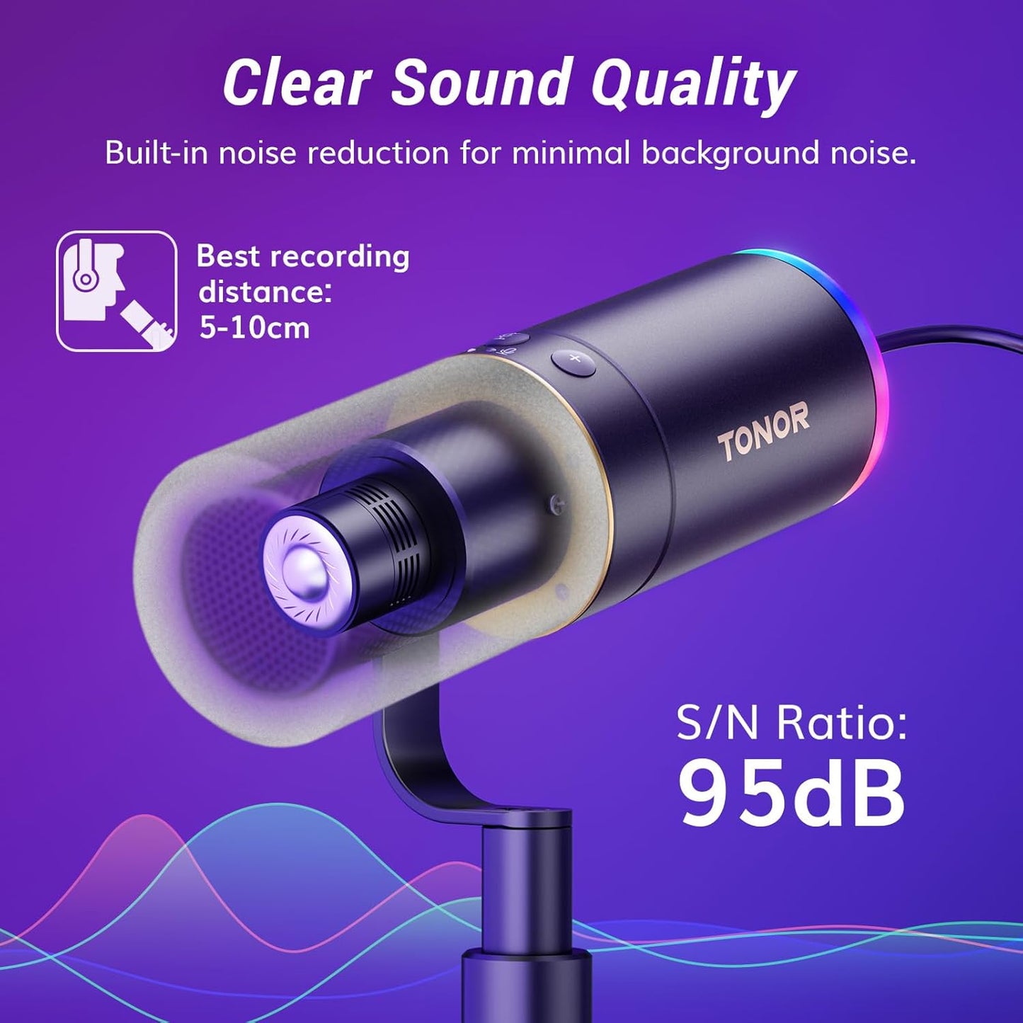 TONOR Dynamic Microphone, XLR/USB Microphone for Gaming, Streaming, XLR Cardioid Studio Mic with Quick Mute, Headphone Jack, Volume Control, Mic with RGB Lighting and Low Profile Boom Arm, TD520s+