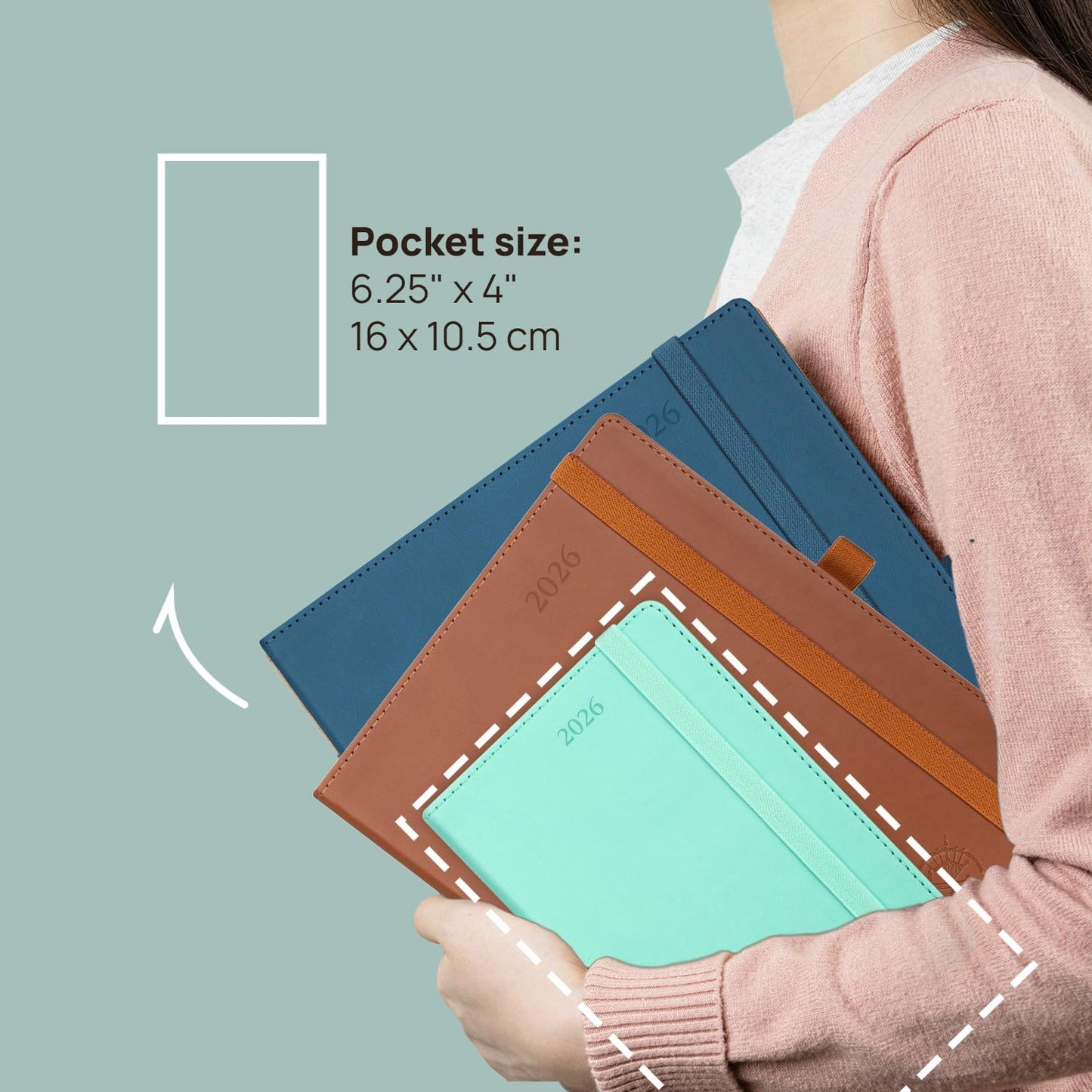 POPRUN Pocket Monthly Planner 2025-2026 (Pocket- 4''x 6.25''Soft Leather Cover) - 18 Month Calendar Book for Purse (Jul.2025-Dec.2026), 100 GSM Thick Paper - Brown