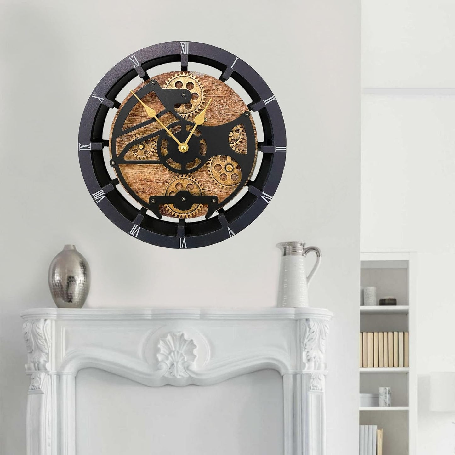 The Gears Clock 16 inches Wall Clock with Real Moving Gears Convertible into a Big Mantel Clock (Vintage Brown)