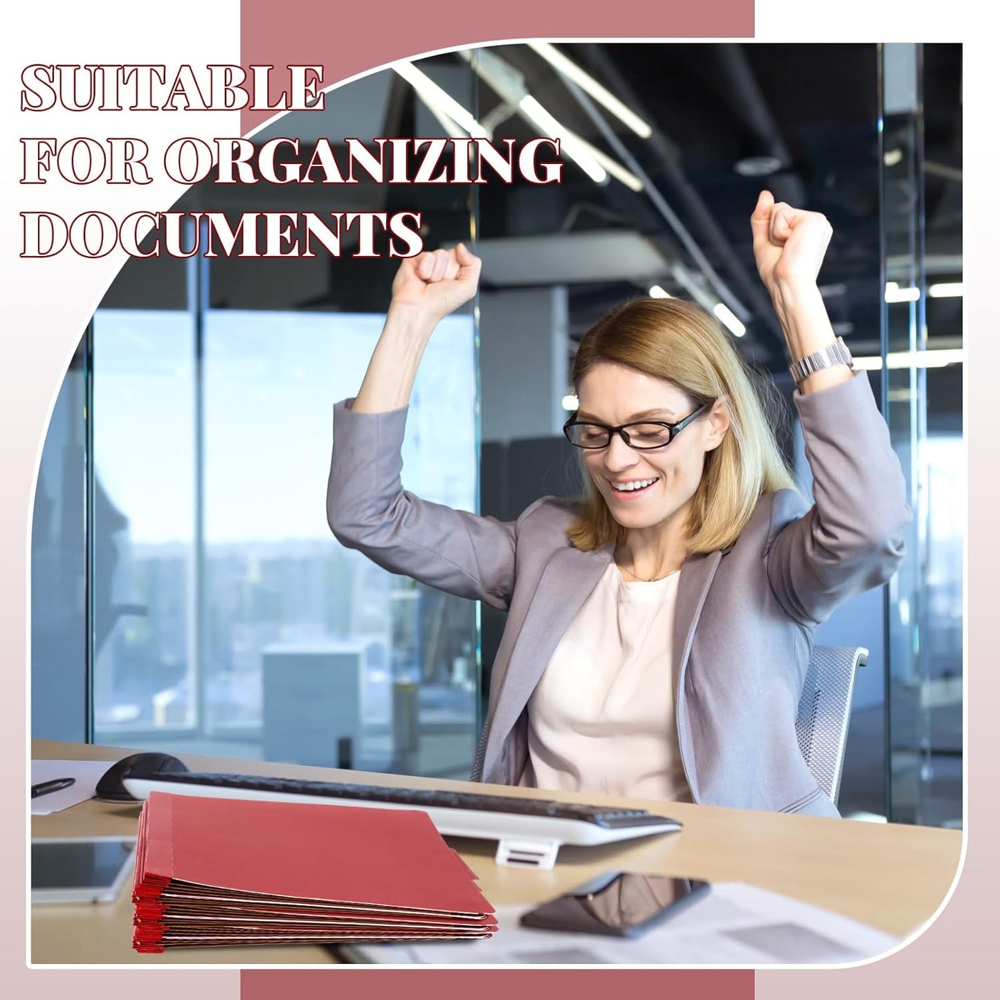 48 Pcs Classification Folders Letter Size, 3 Divider Pressboard File Folder with Fasteners, Expanding File Organizer Bulk for Teachers, Clergy, Office, Church, Christmas Donations (Red)