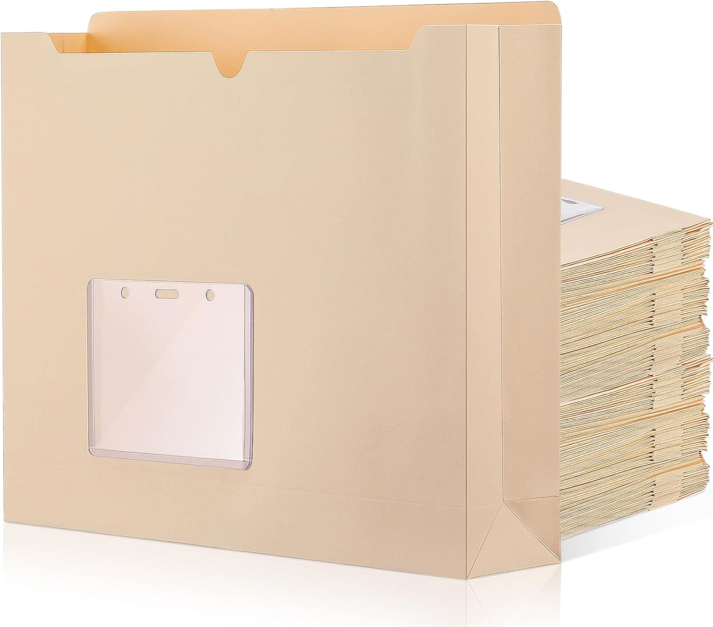 Zhehao 100 Pcs File Jackets Reinforced Straight Cut Tab Pocket Folders Expandable File Folder Expanding Paper Organizer with Tabs Expansion Pocket, Letter Size (Beige Color,with Label Pocket)