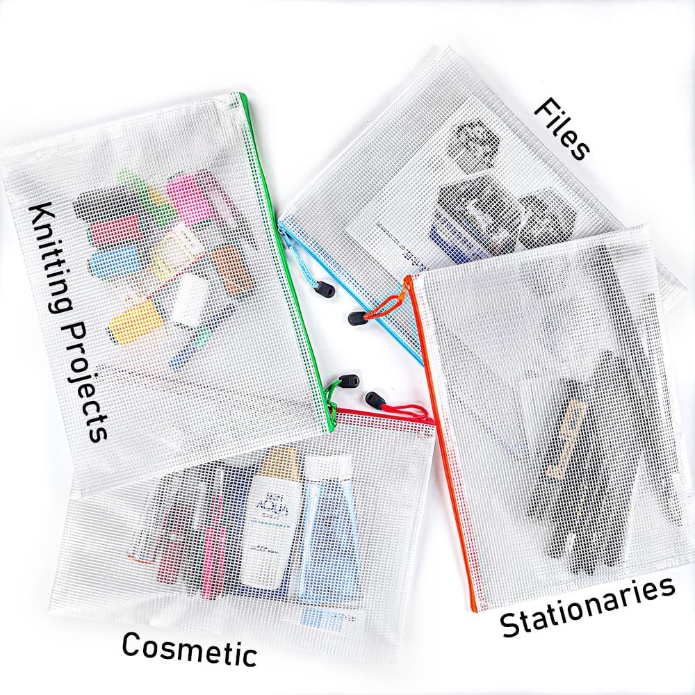 D-KINGCHY 24Pcs Zipper Storage Bags, Plastic Mesh Zippered Pouch for Organization, Waterproof Versatile Bags for Office Supplies School Travel