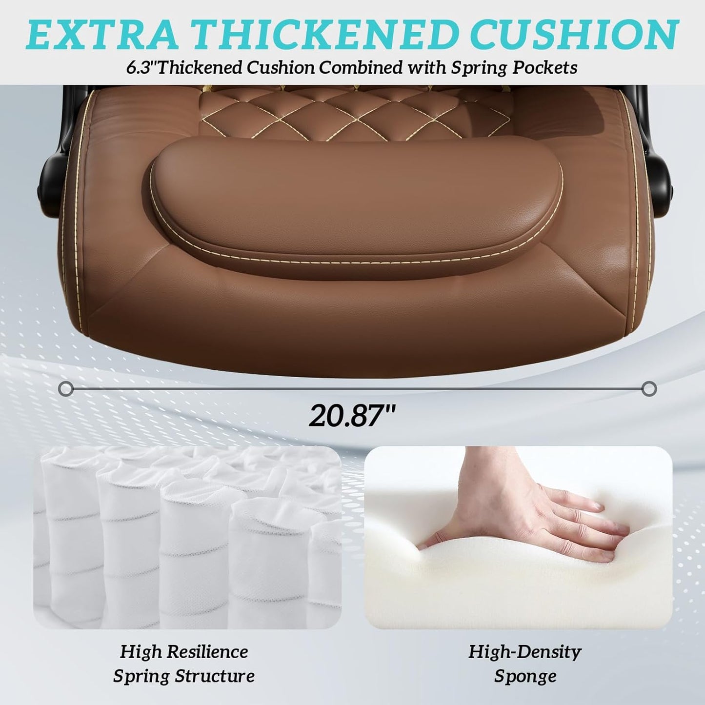 GYI O205P High Back Executive Office Chair, Big and Tall Office Chair 400LBS with Rubber Wheels,Ergonomic Adjustable Computer Desk Chairs with Padded Flip-up Armrests,Lumbar Support (Brown)