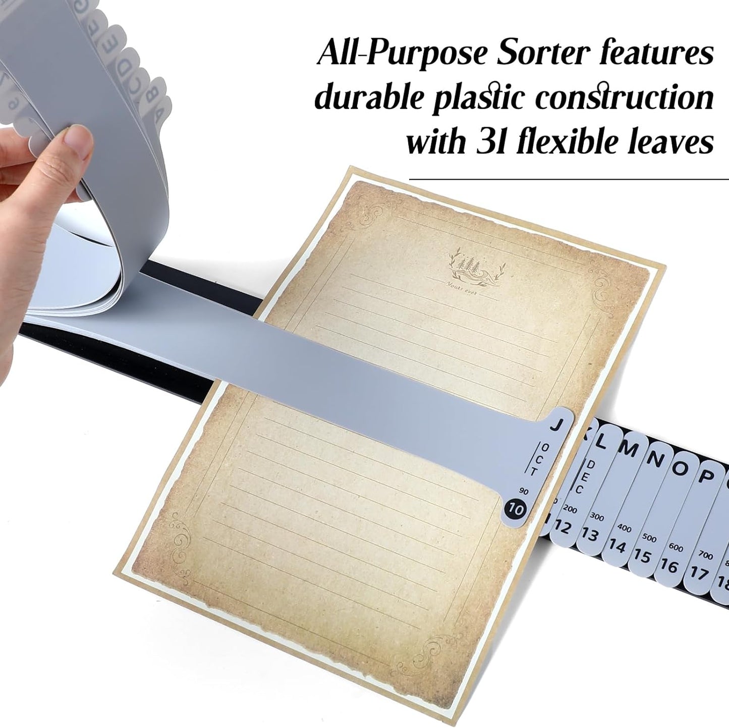 PerKoop Plastic Document Sorter Alphabetical File Organizer Compact Upright Space Saving Paper Organizer for File Office, Grey, 2.52 x 23.5 inches(2 Sets)