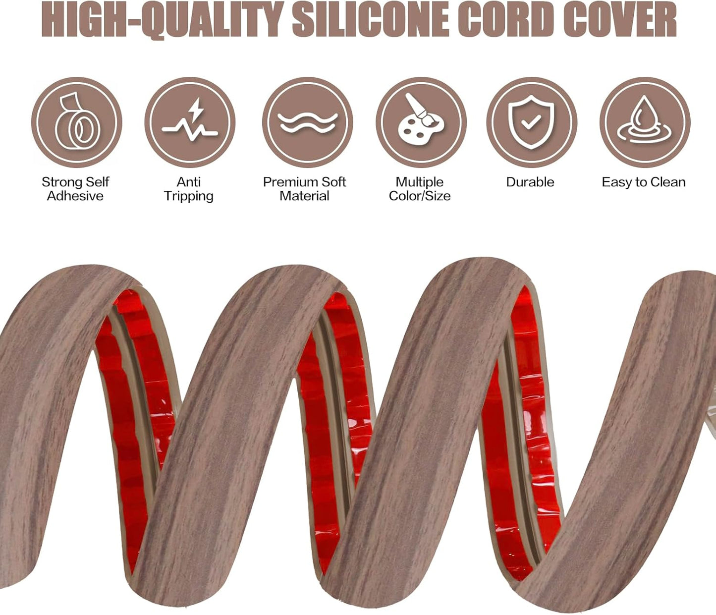 Floor Cord Cover Self Adhesive Cord Hider,3.3FT Cable Management, Extension Strip Protector for Wires, Prevent Cable Trips for Offices, Gyms, Exhibitions Cavity:0.51"(W) x 0.3"(H) Wood Walnut