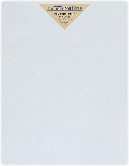 50 Blue Parchment 65lb Cover Weight Paper 7" X 10" (7X10 Inches) Double 5X7 Card Size - Folds to 5X7 - Printable Old Parchment Semblance