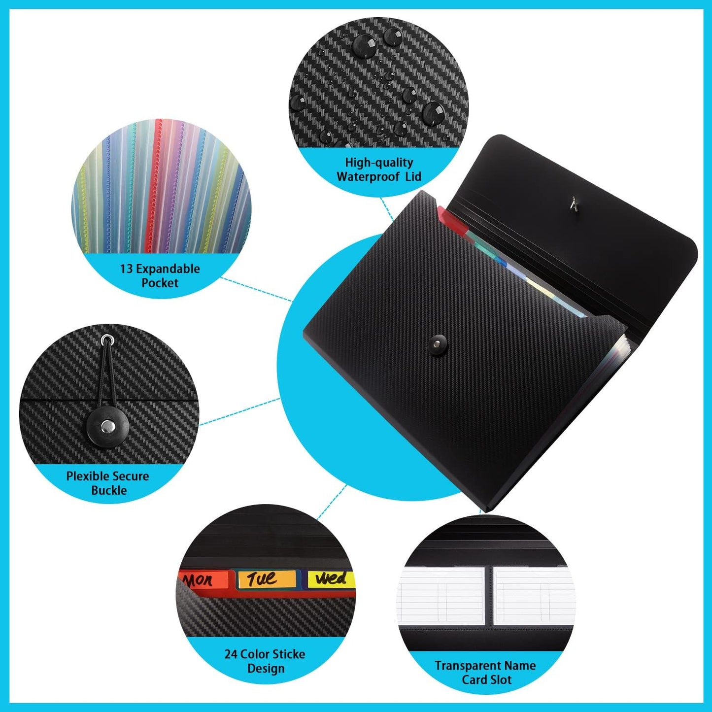 Expanding File Folder File Organizer with 13 Pockets Accordion Filing Folder Expandable File Folder for Documents Paper Organizer for Work, School, Home, Office,Green