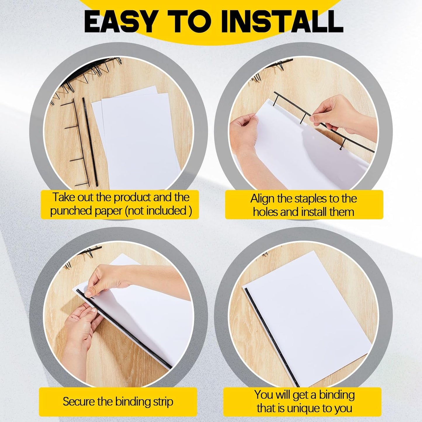 Marspark 50 Packs Binding Spines Reclosable 11'' Long 1.7" Depth 4 Pin Spines Binder Combs 150 Sheet Capacity Binding Strips, Black