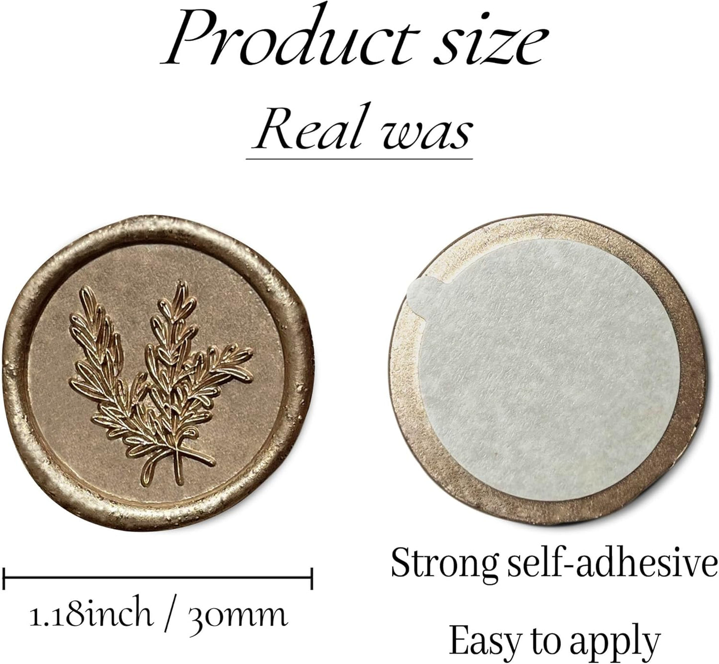 50Pcs Wax Seal Stickers Handmade Envelope Seals Self Adhesive Wax Stickers for Wedding Party Invitations, Envelope, Gift Wrap, Christmas(Rosemary Style, Champagne Gold)