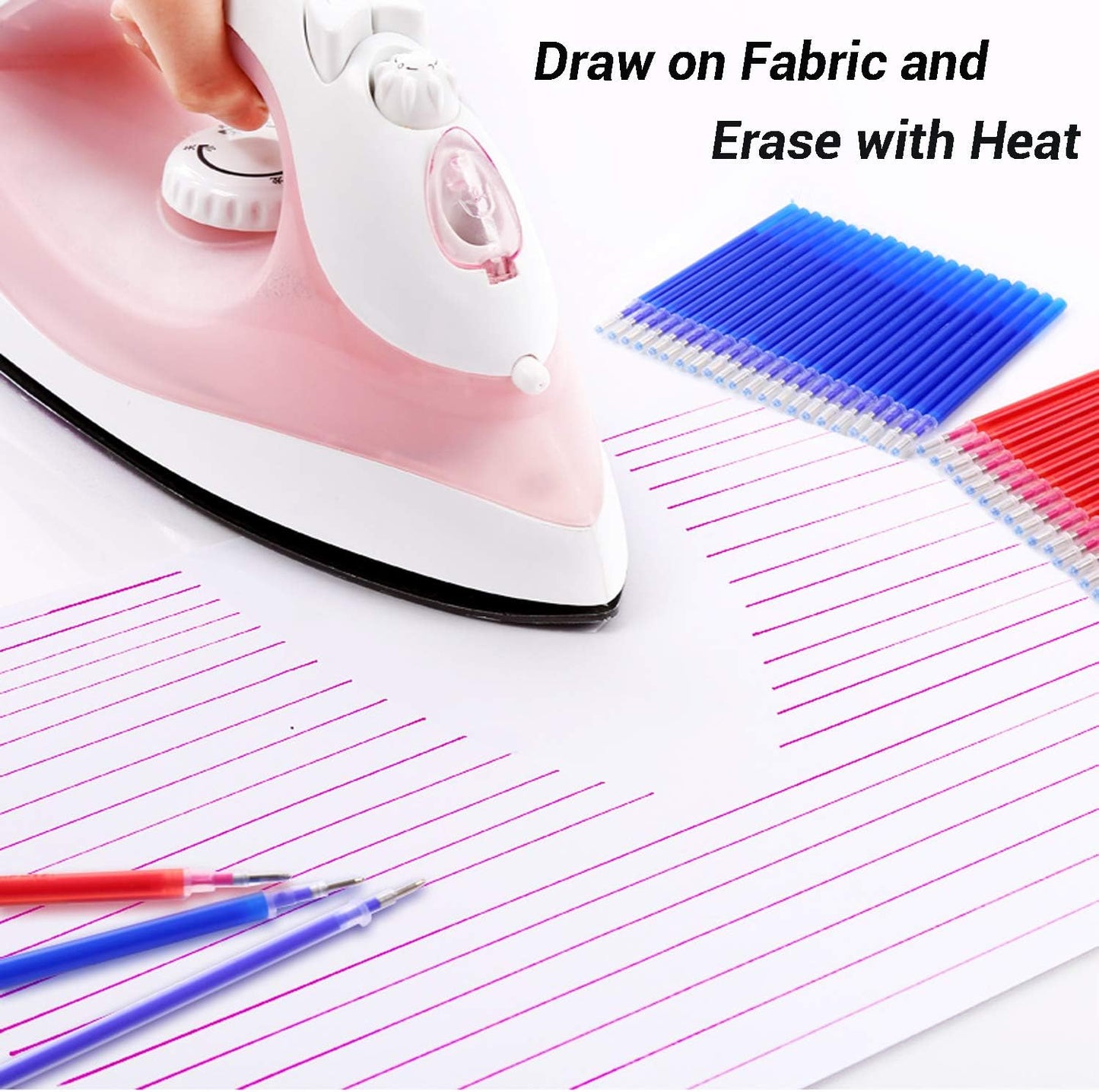 Heat Erasable Fabric White Marking Pens with 20 Refills for Tailors Sewing and Quilting Dressmaking, White Heat Erase Pens of Fabrics.