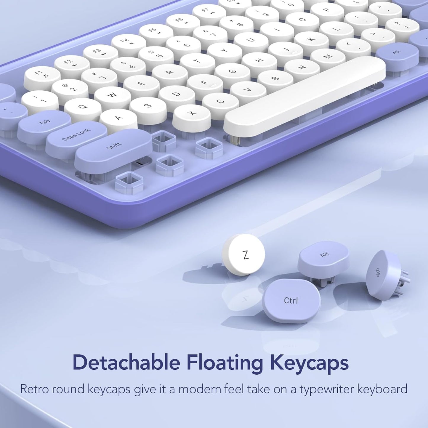 Wireless Keyboard and Mouse Combo, Retro Round Keycap Typewriter Keyboard with Phone/Tablet Holder, Cute Colorful Keyboard for Computer/Laptop/Windows by SABLUTE (Purple)