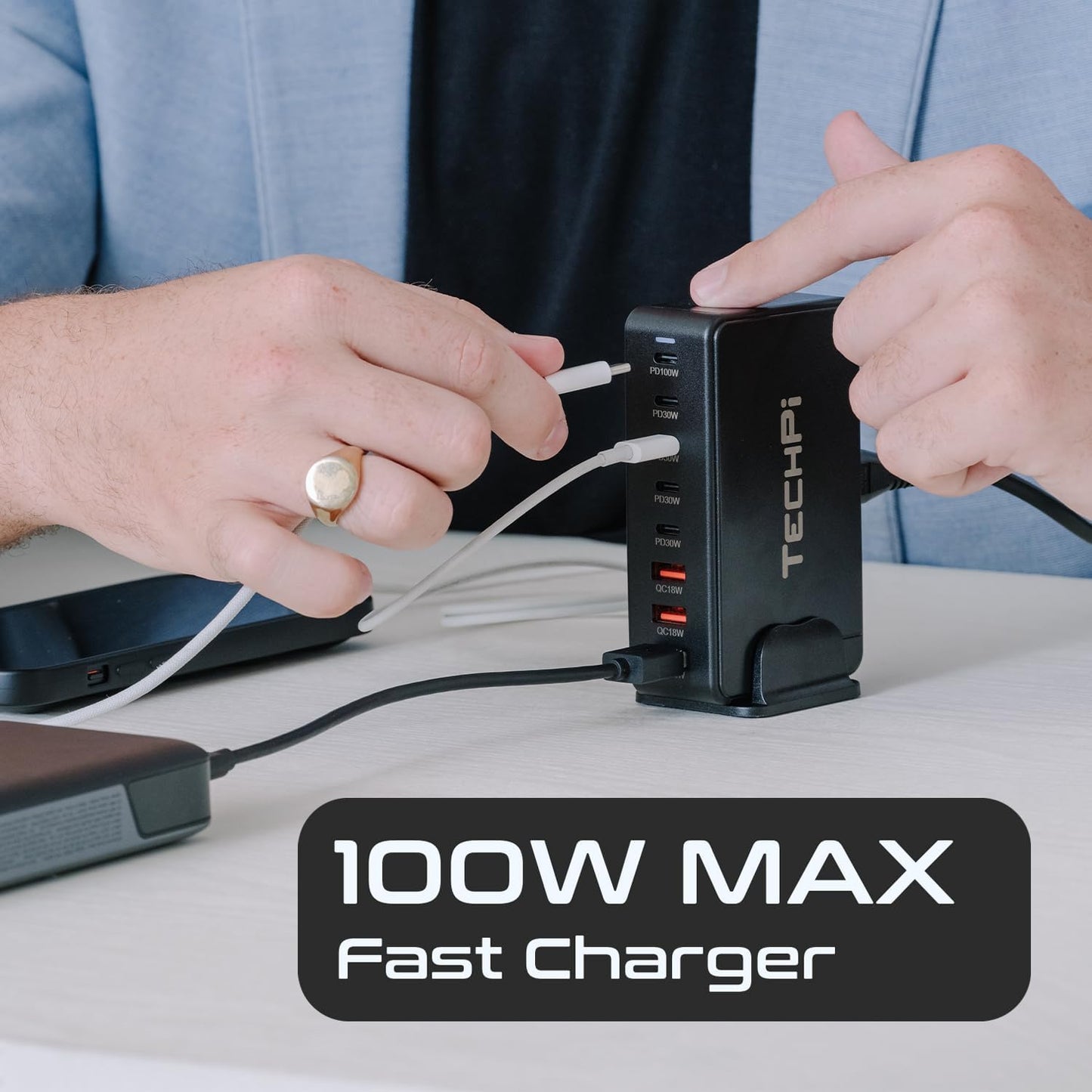 268W GaN USB Type C Charger 8 Ports Fast Charging Station PD QC4.0, USB C Laptop Charger Compatible with MacBook Pro/Air, iPads, Samsung Galaxy Note, iPhone 16/15/14/13/12 Mini/Pro/Pro Max