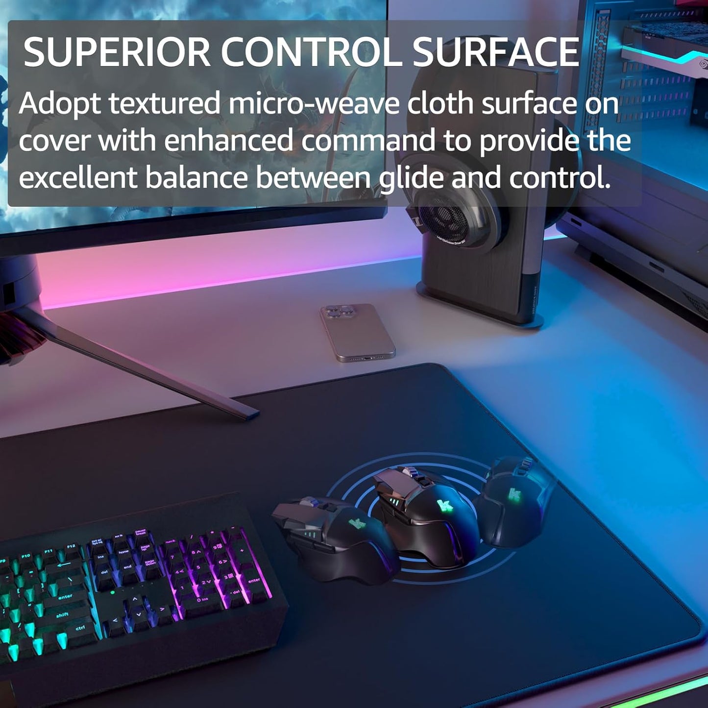 KTRIO Large Gaming Mouse Pad with Stitched Edges, Extended Mousepad with Superior Micro-Weave Cloth, Non-Slip Base, Water Resist Keyboard Pad, Desk Mat for Gamer, Office & Home, 31.5 x 15.7 in, Black