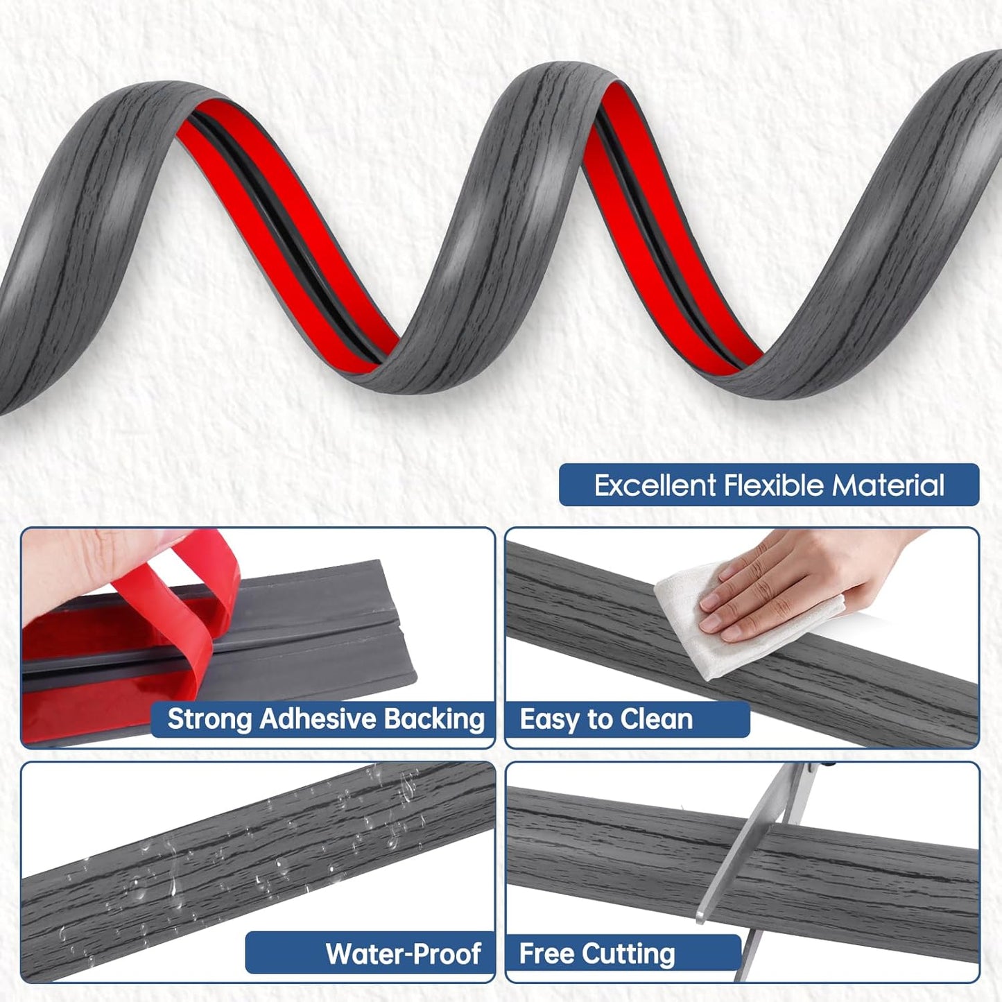 Floor Cord Cover for Wires on Floor Self Adhesive Cord Hider Floor Cable Management Wire Covers for Cords Protector Prevent Cable Trips Cord Cavity W 0.59" x H 0.31", Deep Gray Wood, 10Ft