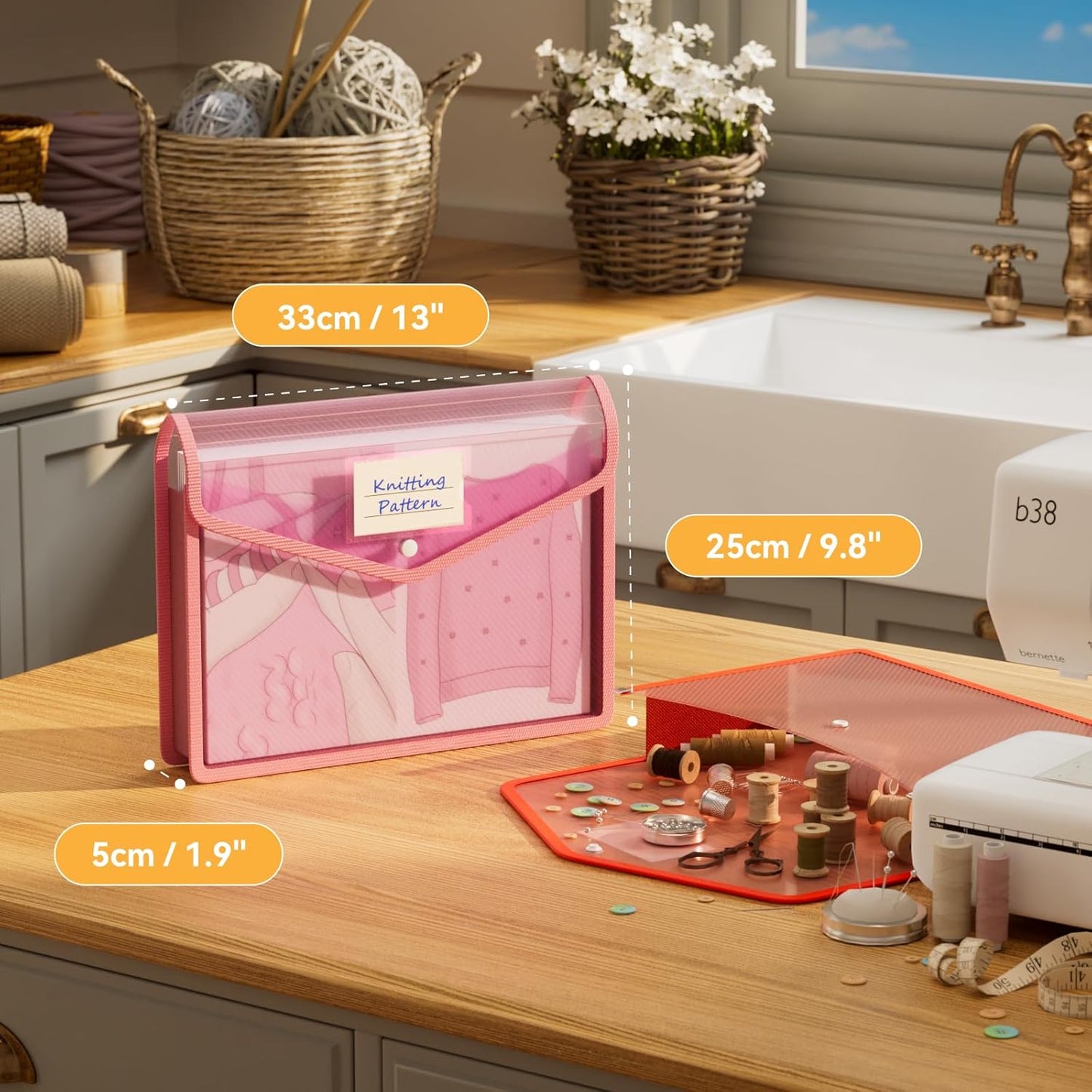 ABC life 6 Pack Plastic Expanding File Folder, Folders for Documents with Snap Closure, Colorful File Folder Organizer Holder, Transparent, Large Capacity, Fit Letter/A4 Size - Warm Pink