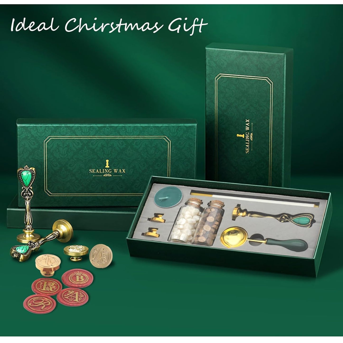 Letter Wax Seal Stamp Kit, Andotopee Wax Seal Kit Initial Alphabet J Sealing Wax Stamp Head 3pcs, Vintage Wax Stamp Seal Kit with Wax Seal Beads, Wax Seal Warmer Tools, Wax Seal Pen, Gift Box Set