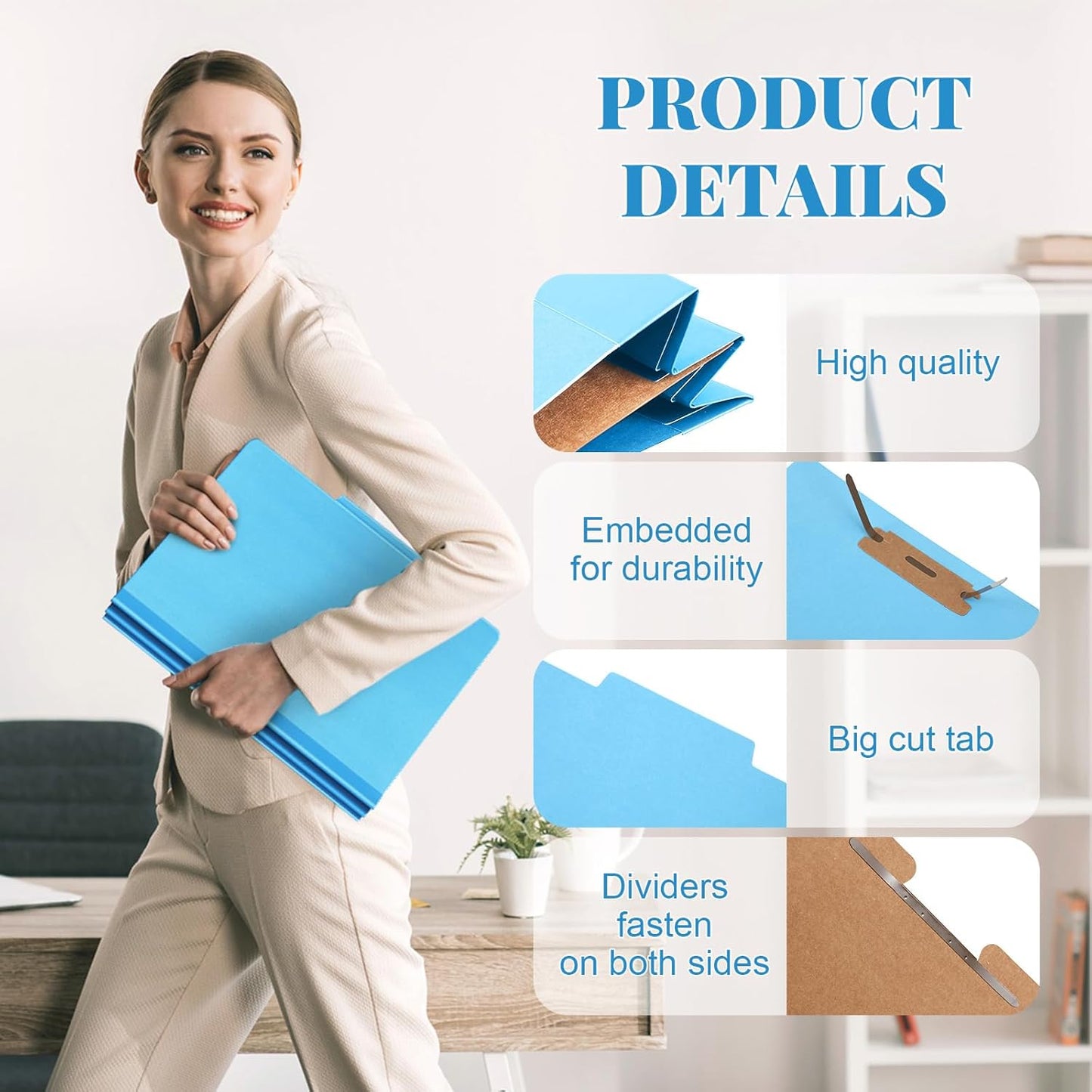 36 Pcs Classification Folders Letter Size, 1 Divider Pressboard File Folder with Fasteners, Expanding File Organizer Bulk for Teachers, Clergy, Office, Church, Christmas Donations (Blue)