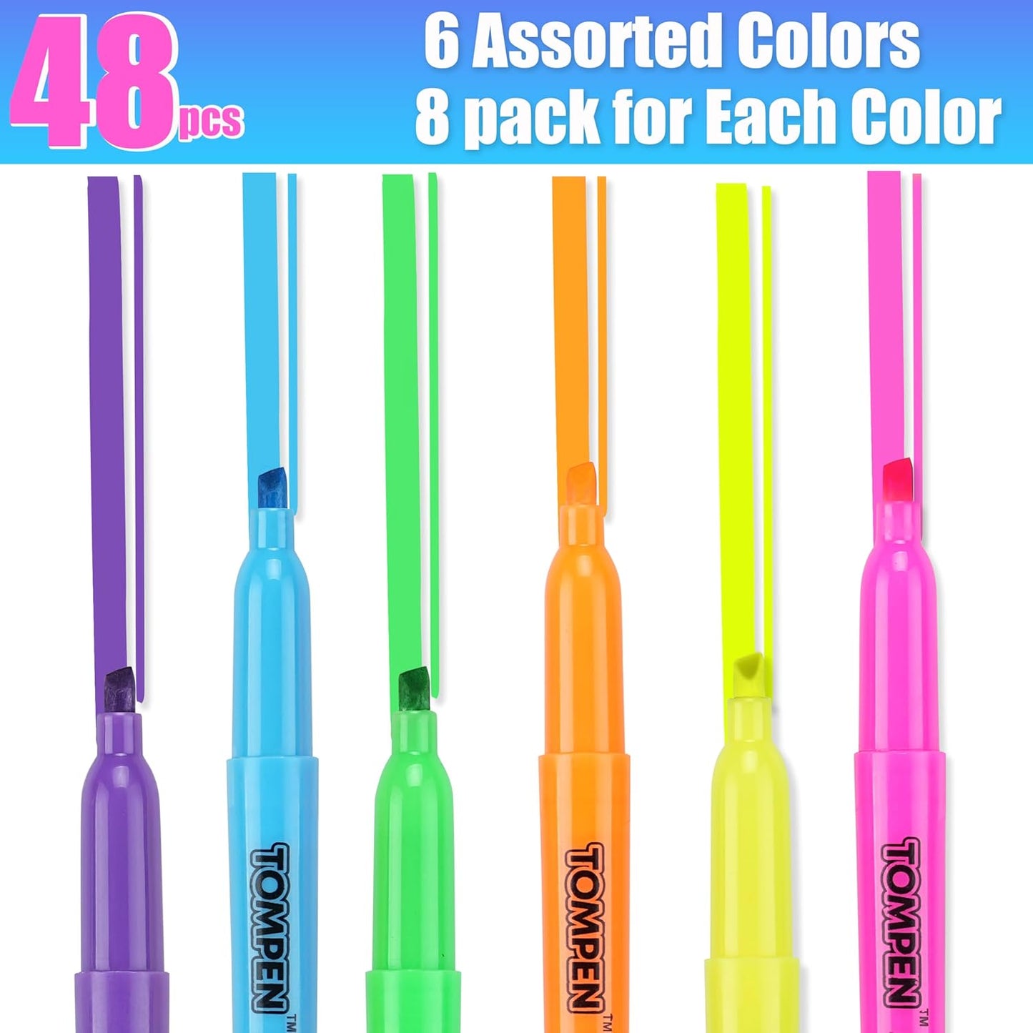 Highlighters Bulk 48 Pack – 6 Assorted Colors Chisel Tip High lighter Marker Set for School,Office,Bible Study, Journaling – Smear-Free,Quick Dry Ink Fluorescent Pens for Teachers & Students