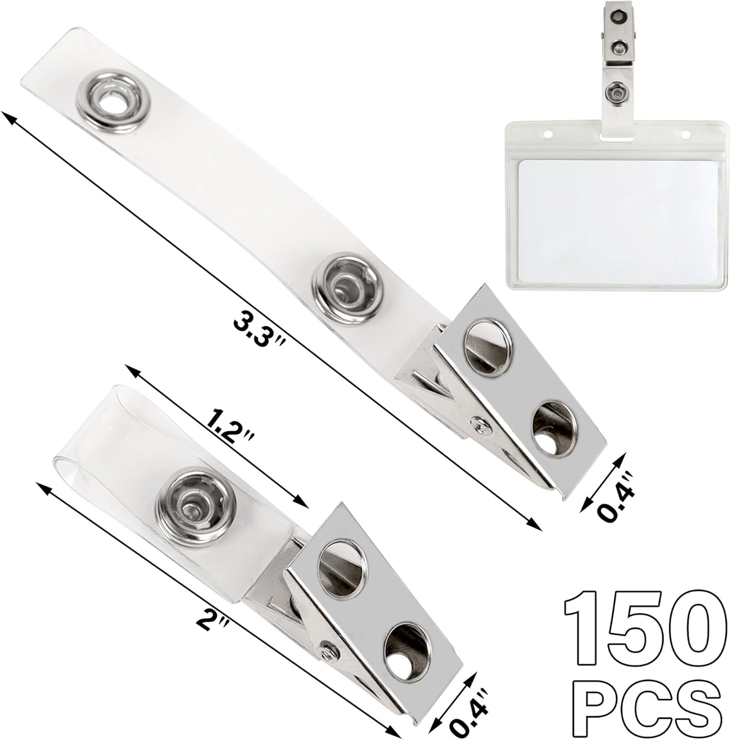 Happy Trees 150pc Metal Badge Clips with Strap Clear ID Strap Clip Adapter