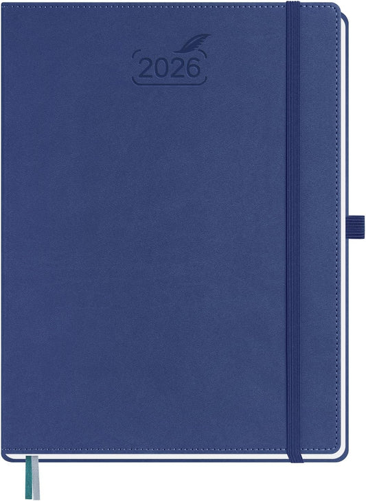 BEZEND 2026 Planner Weekly and Monthly (8.5" x 11") Daily Calendar with Half-Hourly Timeslots & Tab (Jan-Dec) Note & Expenses, Pen Holder, Inner Pocket, Vegan Leather Hardcover - Blueberry