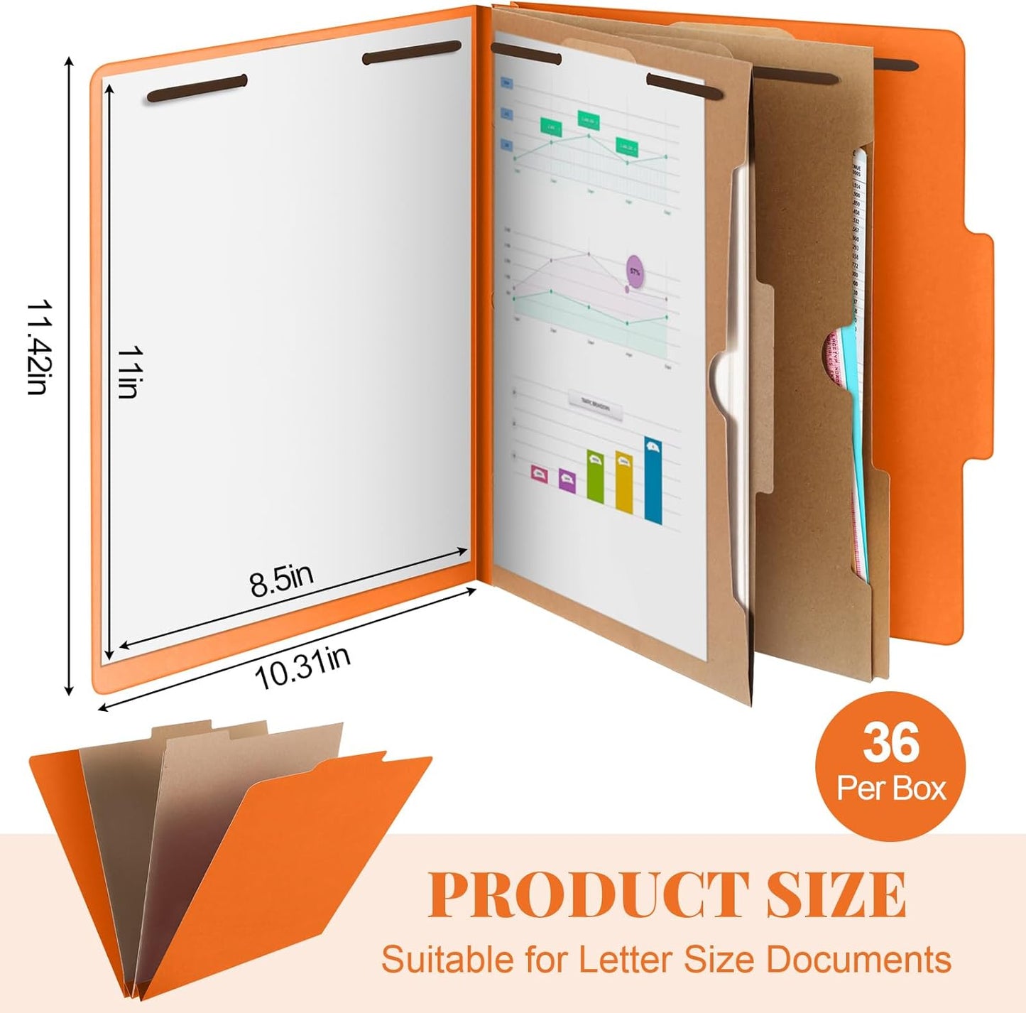 36 Pcs Classification Folders Letter Size, 2 Pocket Dividers Pressboard File Folder with Fasteners, Expanding File Organizer Bulk for Teachers, Clergy, Office, Church, Christmas (Orange)