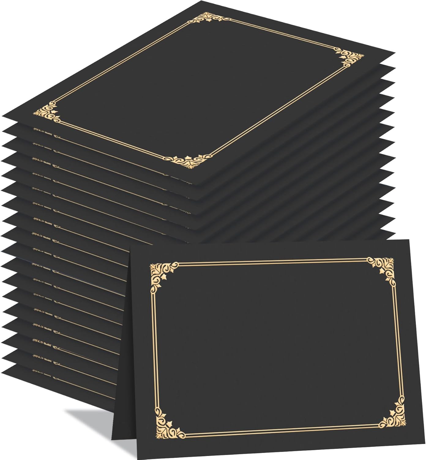 HAUTOCO 50 Pcs Certificate Holders, Black Diploma Folders Document Covers with Gold Foil Border for Letter Size 8.5x11 Cardstock, Award, Graduation