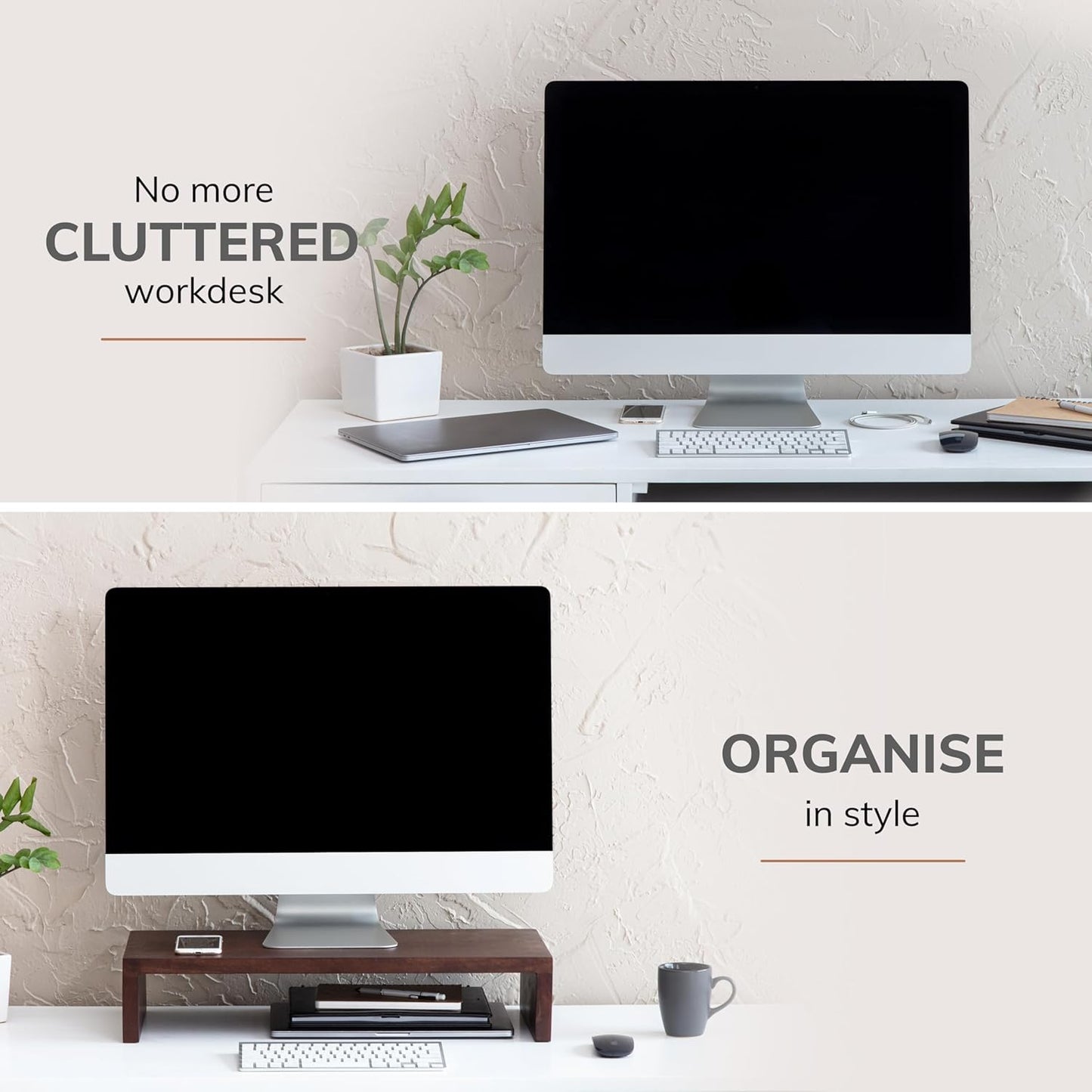 Anji Mountain Wooden Monitor Stand - Elegant Monitor Riser, Perfect Monitor Stand for Desk Organization, Durable Wood Construction monitor stands, Enhances Ergonomics and Workspace Efficiency,Walnut