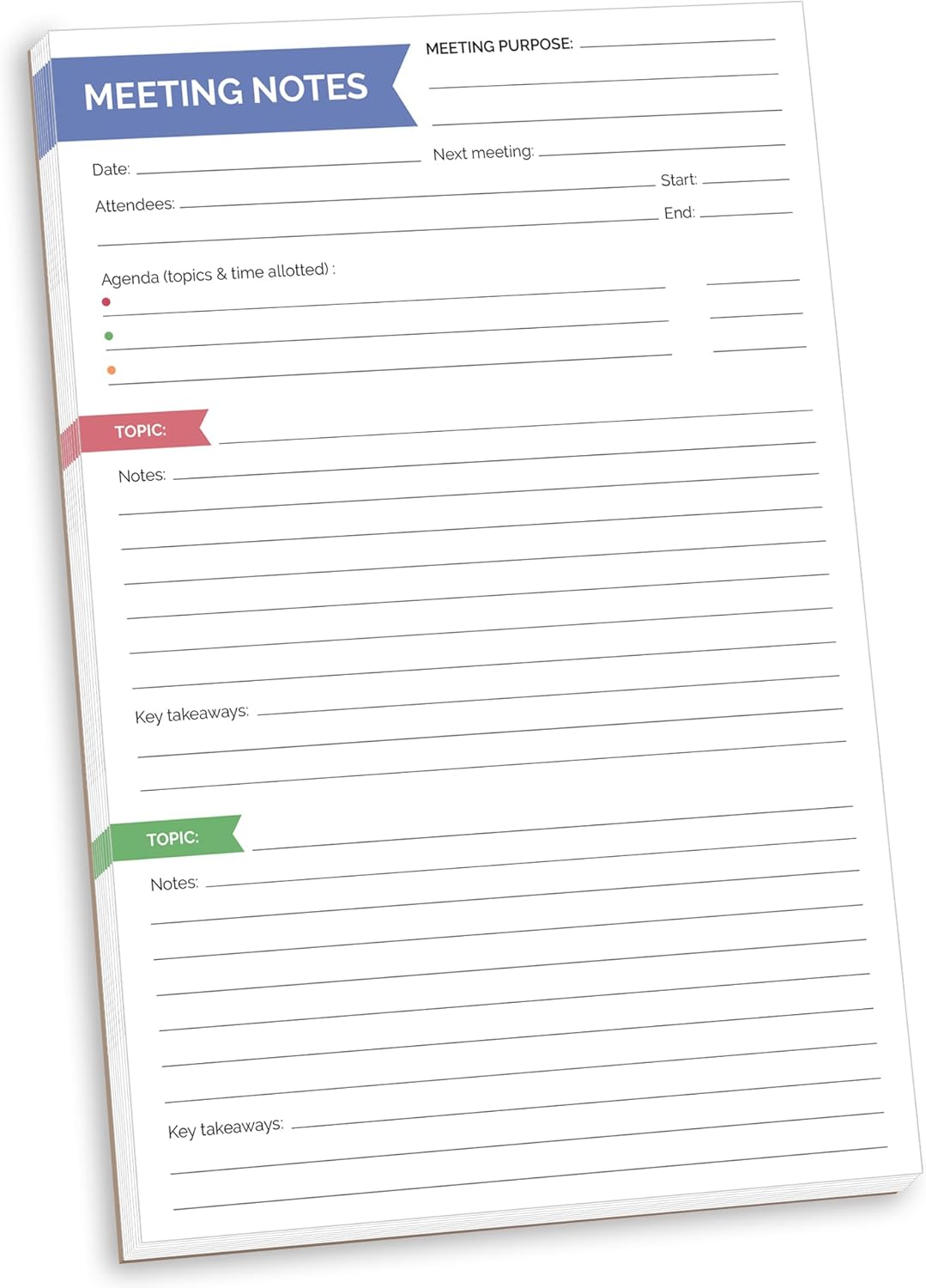 bloom daily planners 6" x 9" Double Sided Meeting Notes Planning Pad for Work Organization - Topics, Takeaways, Action Items & Follow-Ups - Undated Meeting Agenda Notepad